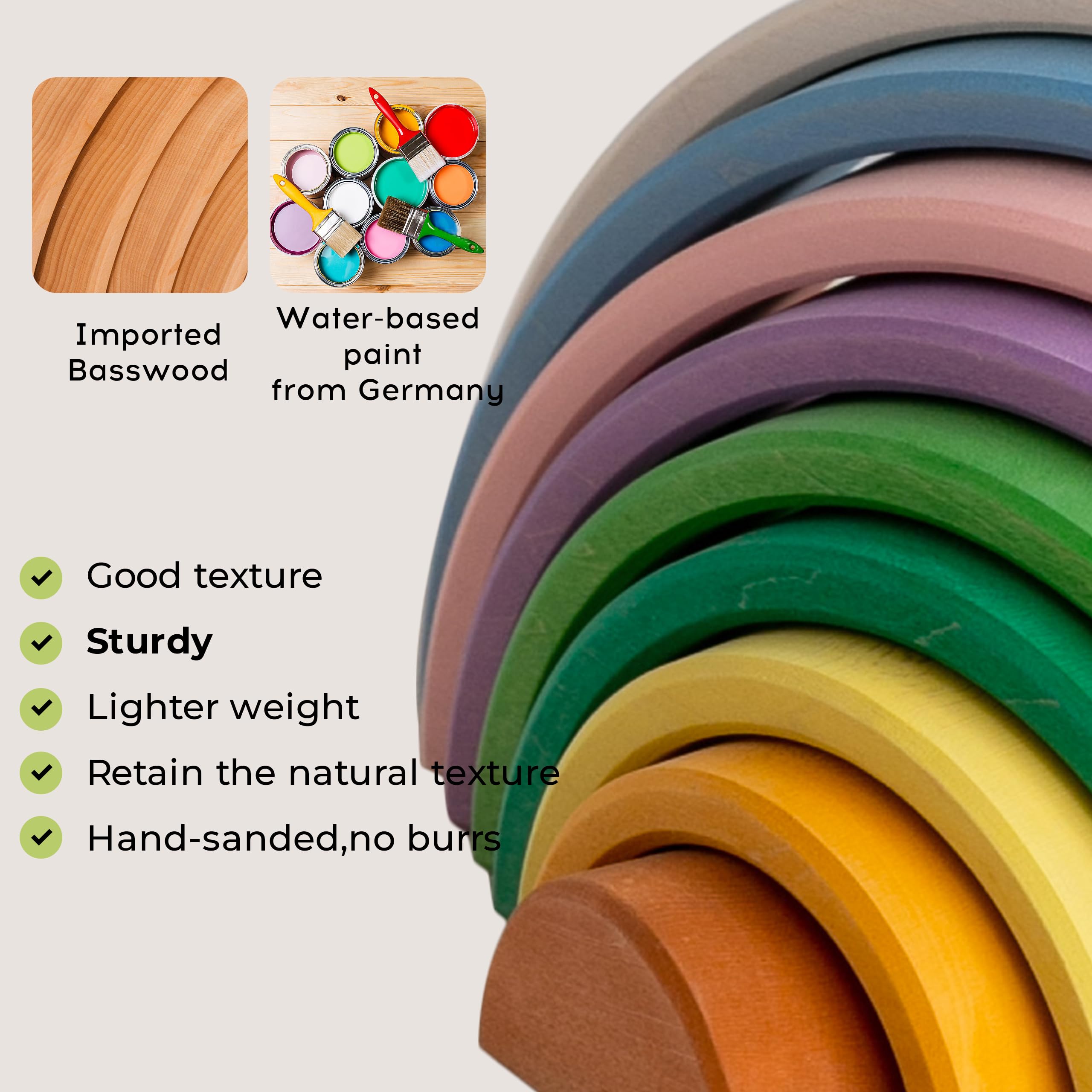 12Pcs Wooden Rainbow Stacker Toy - Extra Large Montessori Nesting Puzzle for Kids, Rainbow Blocks for Learning & Play - Perfect for Toddler Educational Toys, Preschool Classroom & Sensory Play Activities