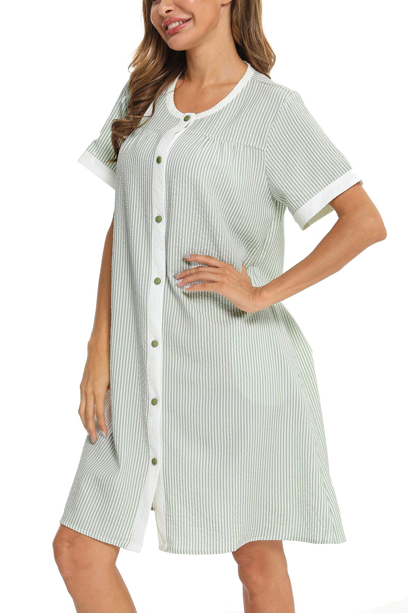 YOZLY Women's Short Sleeve House Dress - Casual Duster Robe with Pockets | Soft Lounge Wear for Home, Morning Coffee & Relaxing Evenings