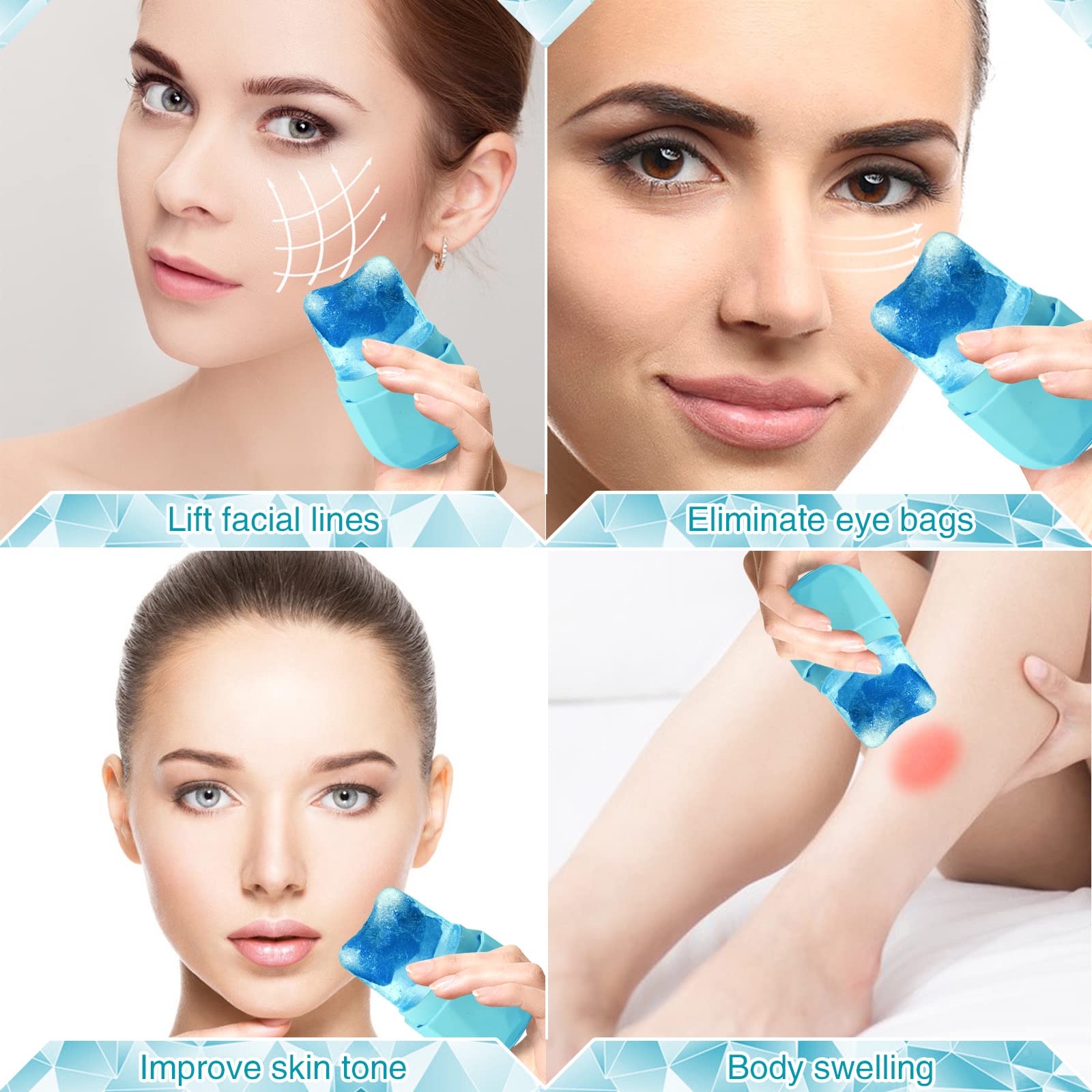 WMKGG Ice Roller for Face & Eyes - Reusable Silicone Facial Massager for Puffiness & Dark Circles - Cooling Therapy Tool for Skincare Routine (Blue) | Perfect for Morning Routine, Post-Workout Recovery & Spa Treatments