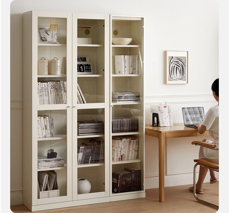 Stylish Poplar Solid Wood Bookcase in Cream - Perfect for Living Room, Bedroom, or Home Office Storage