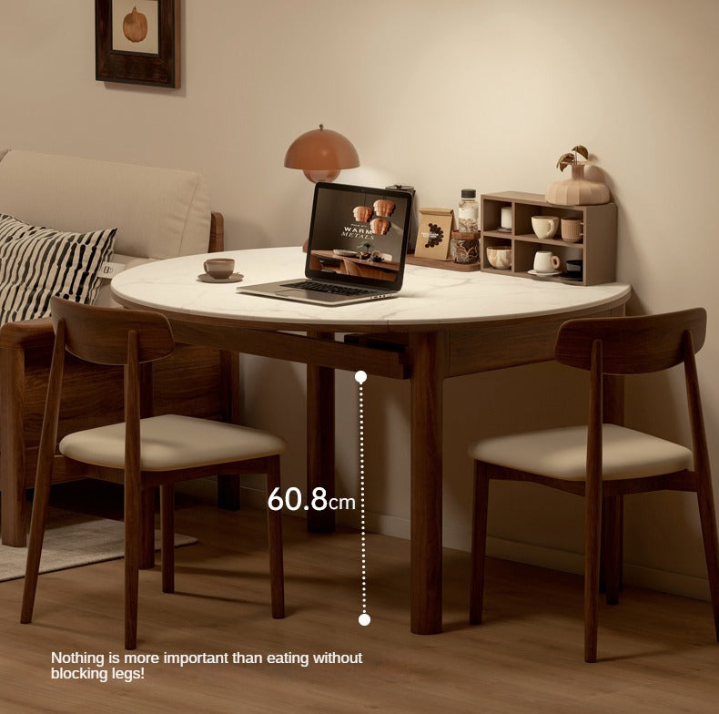Solid Black Walnut & Ash Wood Folding Dining Table - Extendable Rock Plate Design for Small Spaces, Apartments & Outdoor Dining