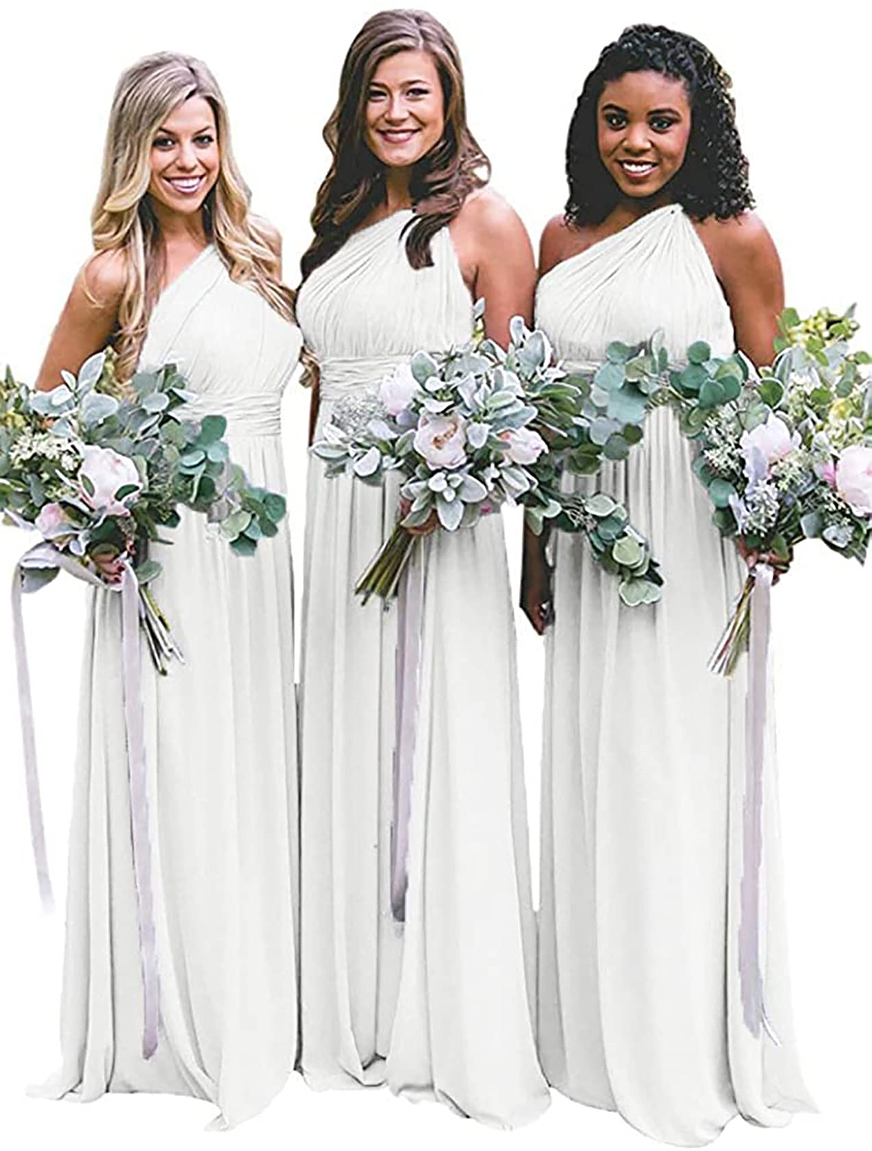 ANGELWARDROBE Women's One Shoulder Bridesmaid Dresses Long Chiffon Formal Evening Gowns for Wedding, Party, Prom & Special Occasions