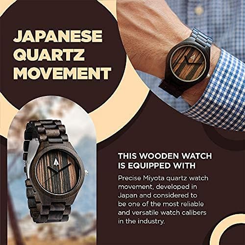 Premium Men's Wooden Watch - Japanese Quartz Movement, Adjustable Stainless Steel Buckle with Exotic Ebony & Zebrawood Strap - Stylish Eco-Friendly Wristwatch for Business, Casual & Outdoor Wear