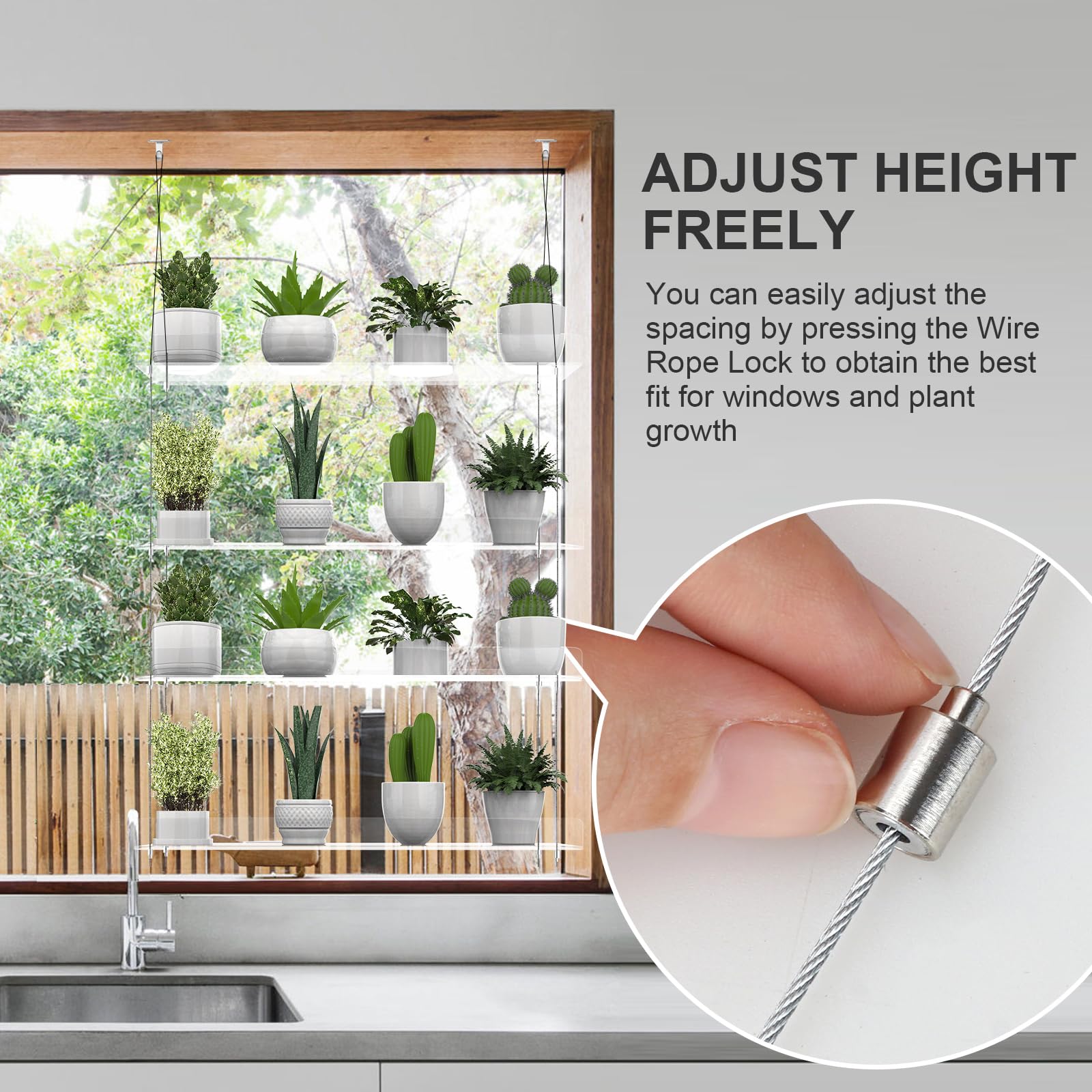 4-Tier Clear Acrylic Hanging Plant Shelf for Windows - 16 Inch per Tier - Perfect for Indoor Gardens, Succulents, Herbs & Flower Pots - Ideal for Kitchen, Living Room & Balcony Plant Display
