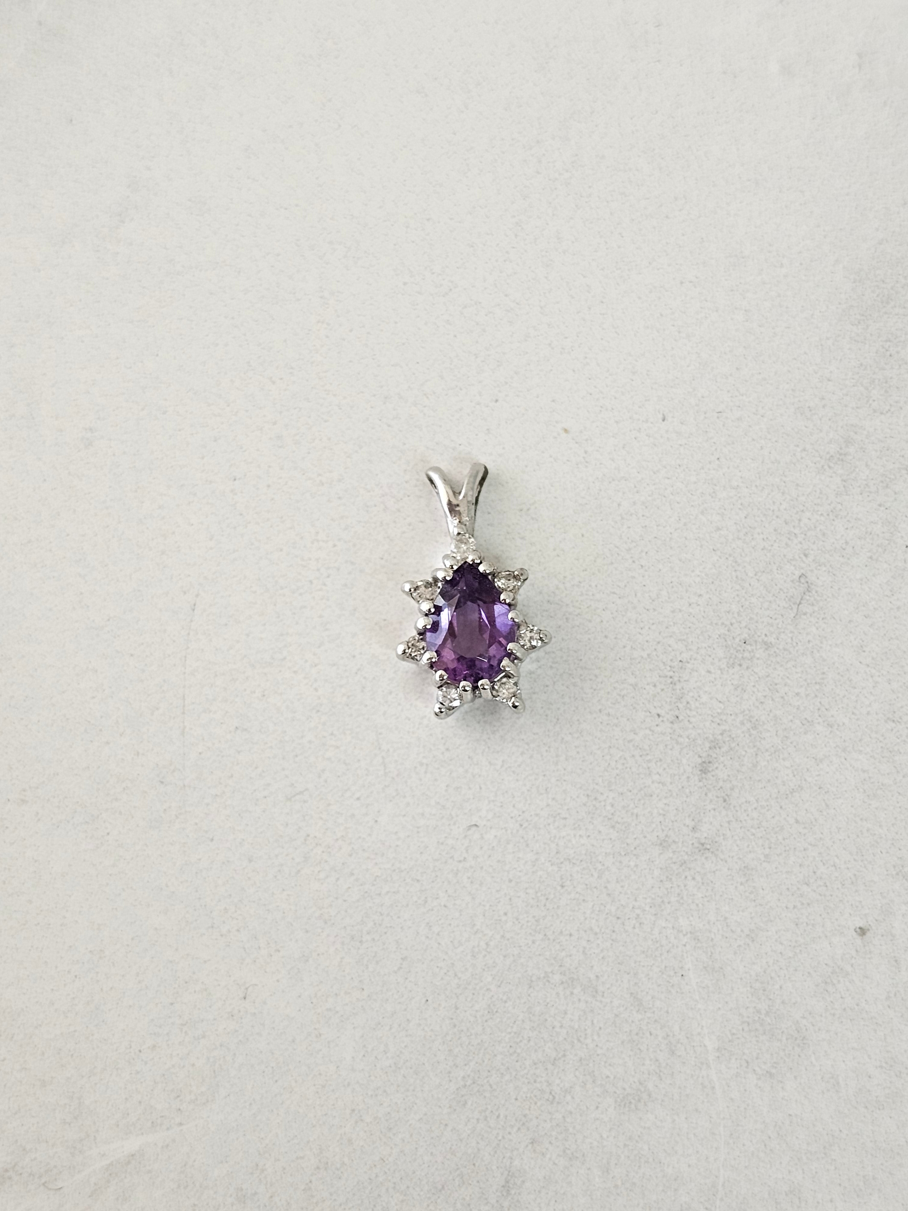 14k White Gold Pear Shaped Amethyst Diamond Necklace for Women - Elegant Jewelry Gift for Anniversary, Birthday & Special Occasions