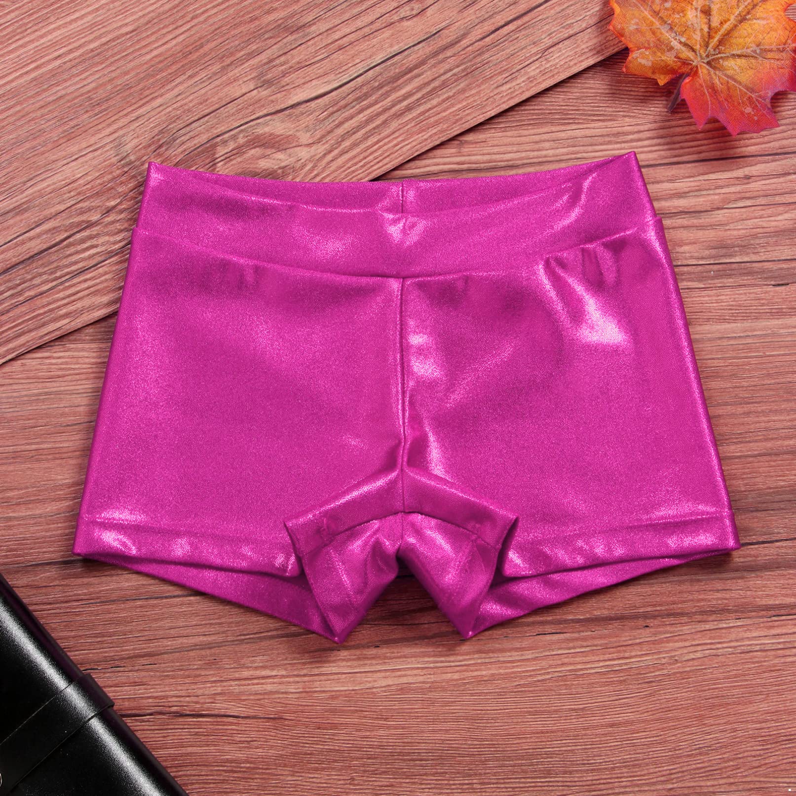 Kids Girls Shiny Metallic Ballet Dance Shorts - Athletic Gym Gymnastics Yoga Workout Shorts Bottoms for Dance Class, Fitness Training & Casual Wear