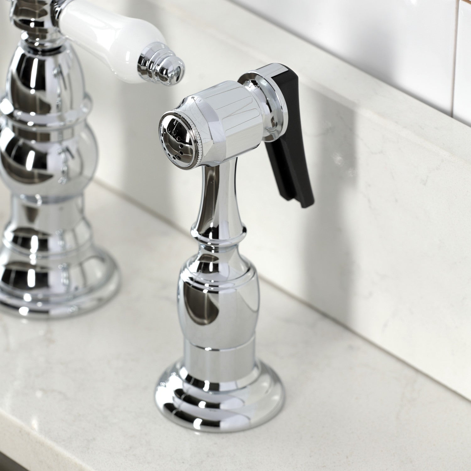 Bel Air KS3271BPLBS Two Handle 4 Hole Deck Mount Bridge Kitchen Faucet with Brass Side Sprayer, Polished Chrome - Perfect for Modern Farmhouse & Commercial Kitchens