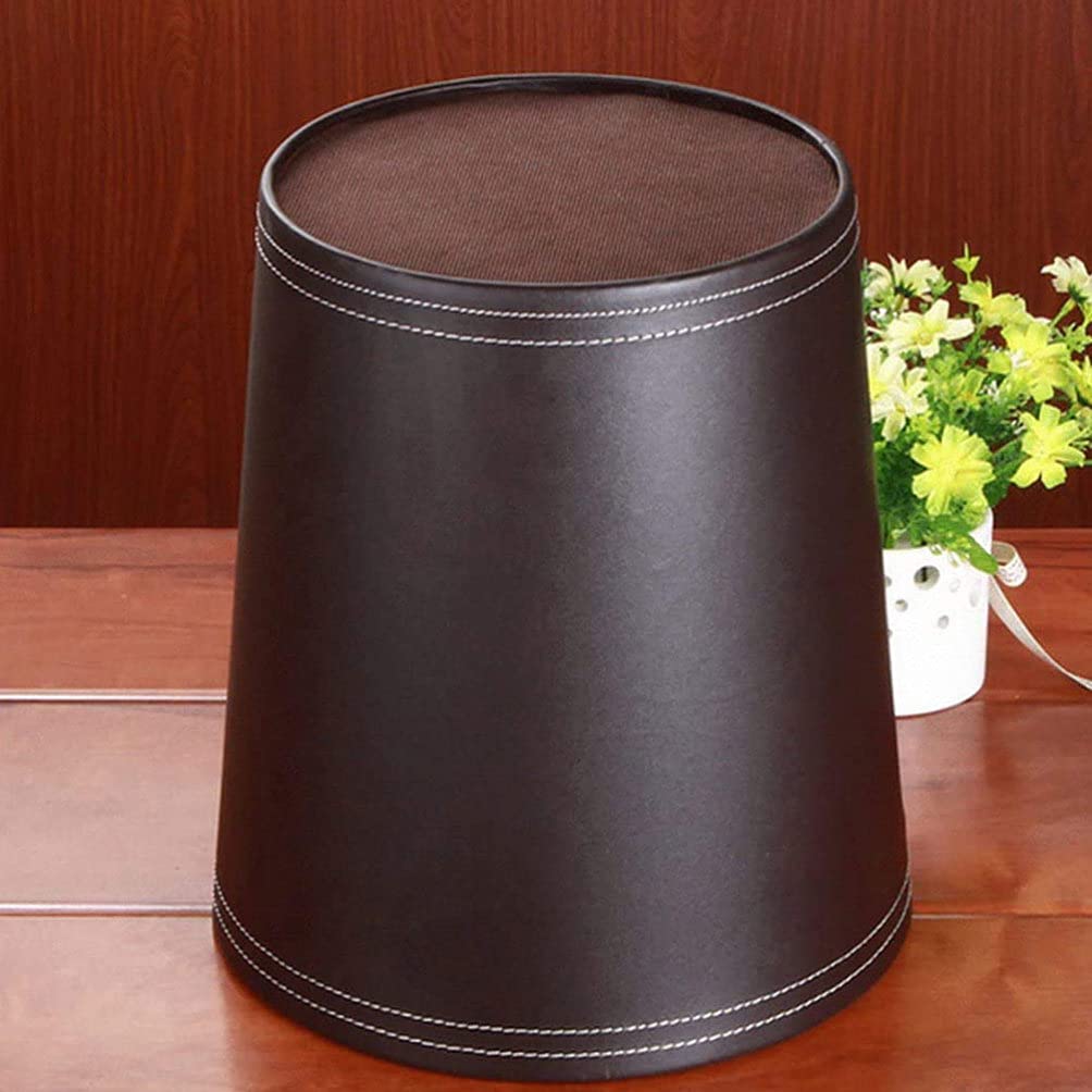 Cabilock 1pc Round PU Trash Can with Lid - Small Waste Basket for Bedroom, Bathroom, Office, Car & Recycling | Durable Dustbin for Home & Travel Use