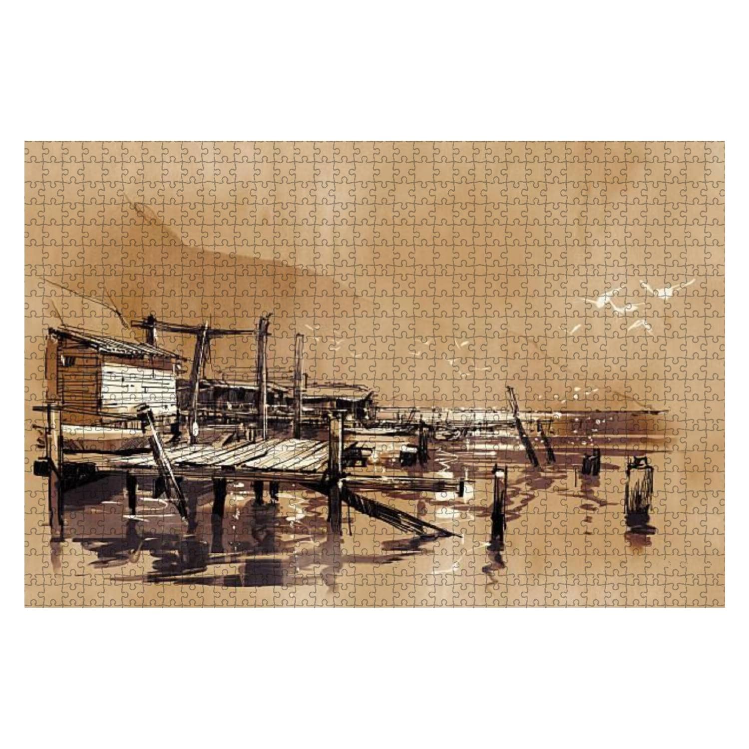 1000-Piece Wooden Jigsaw Puzzle - Fishing Village Pier at Evening - Educational & Stress-Relief Toy for Kids & Adults - Perfect for Family Game Night & Home Decor