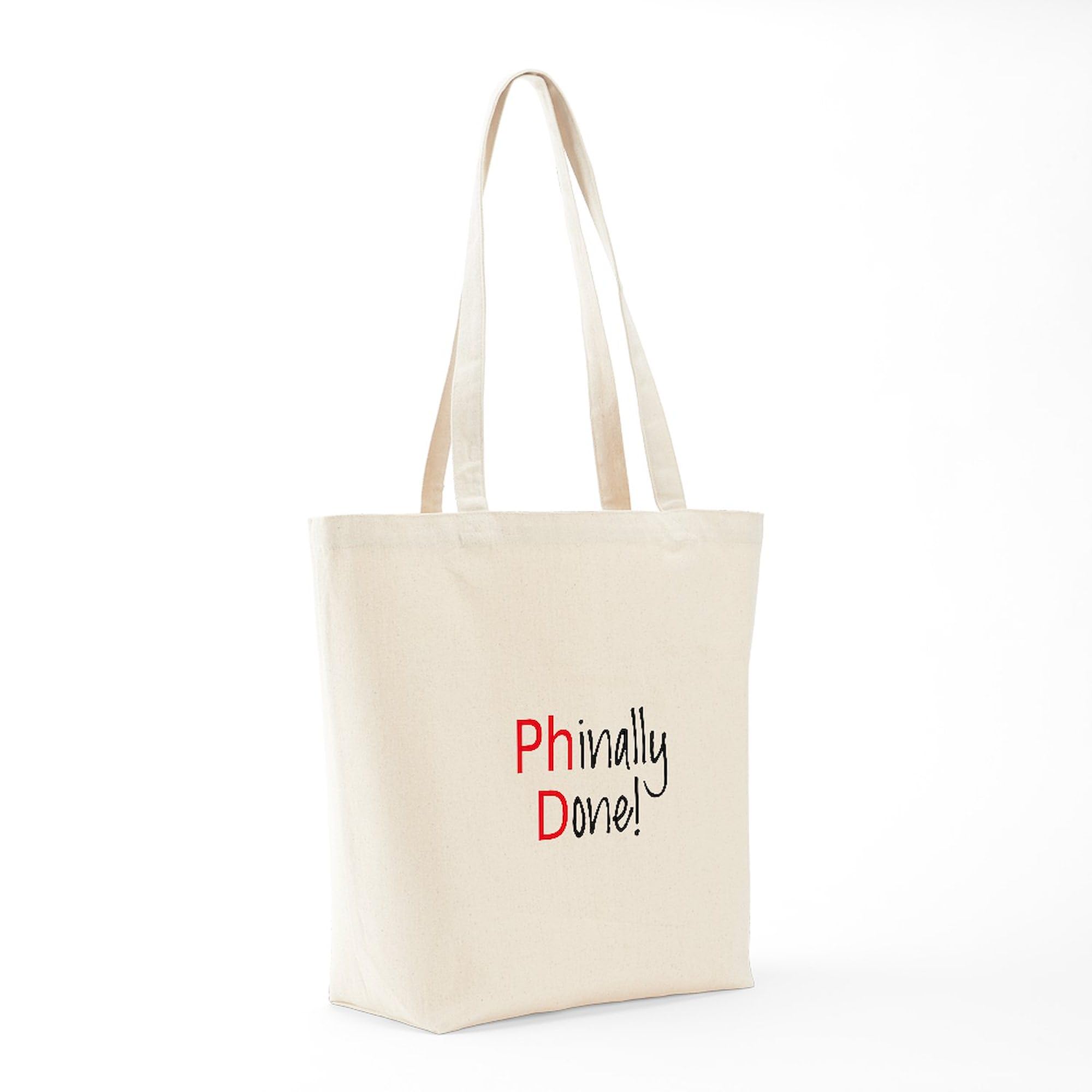 Phinally Done PhD Graduate Tote Bag - Natural Canvas Reusable Shopping Bag for School, Work & Groceries