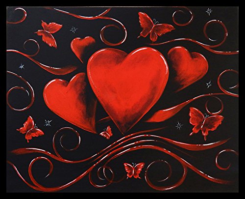 FRAMED Hugs and Kisses by Ed Capeau - 30x24 Inch Giclee Art Print Poster, Heart & Butterfly Wall Decor, Romantic Pop Art for Living Room, Bedroom & Office