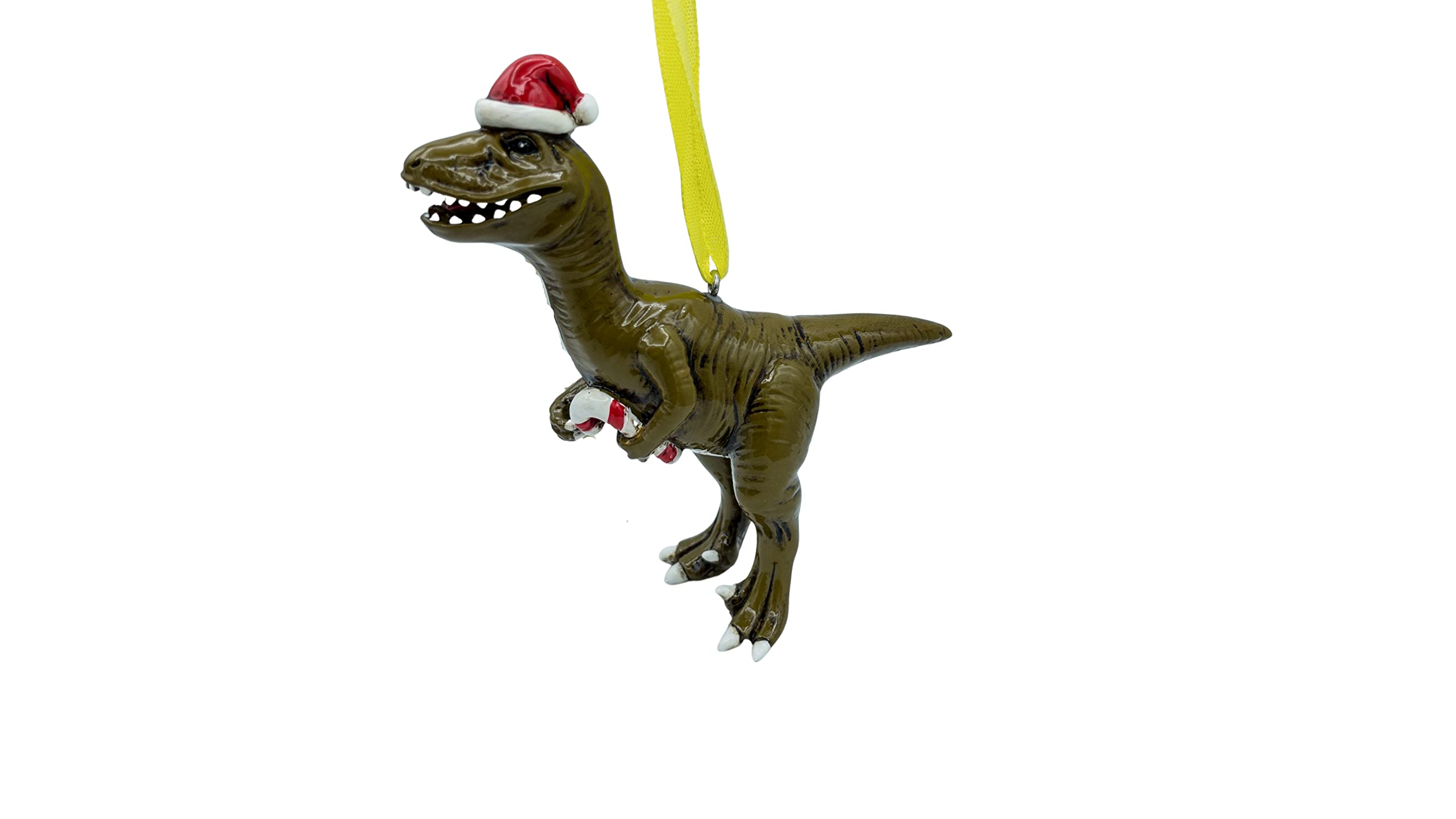 Dinosaur Raptor Christmas Tree Ornament with Candy Cane - Fun Holiday Decor for Kids' Room & Christmas Party Decorations