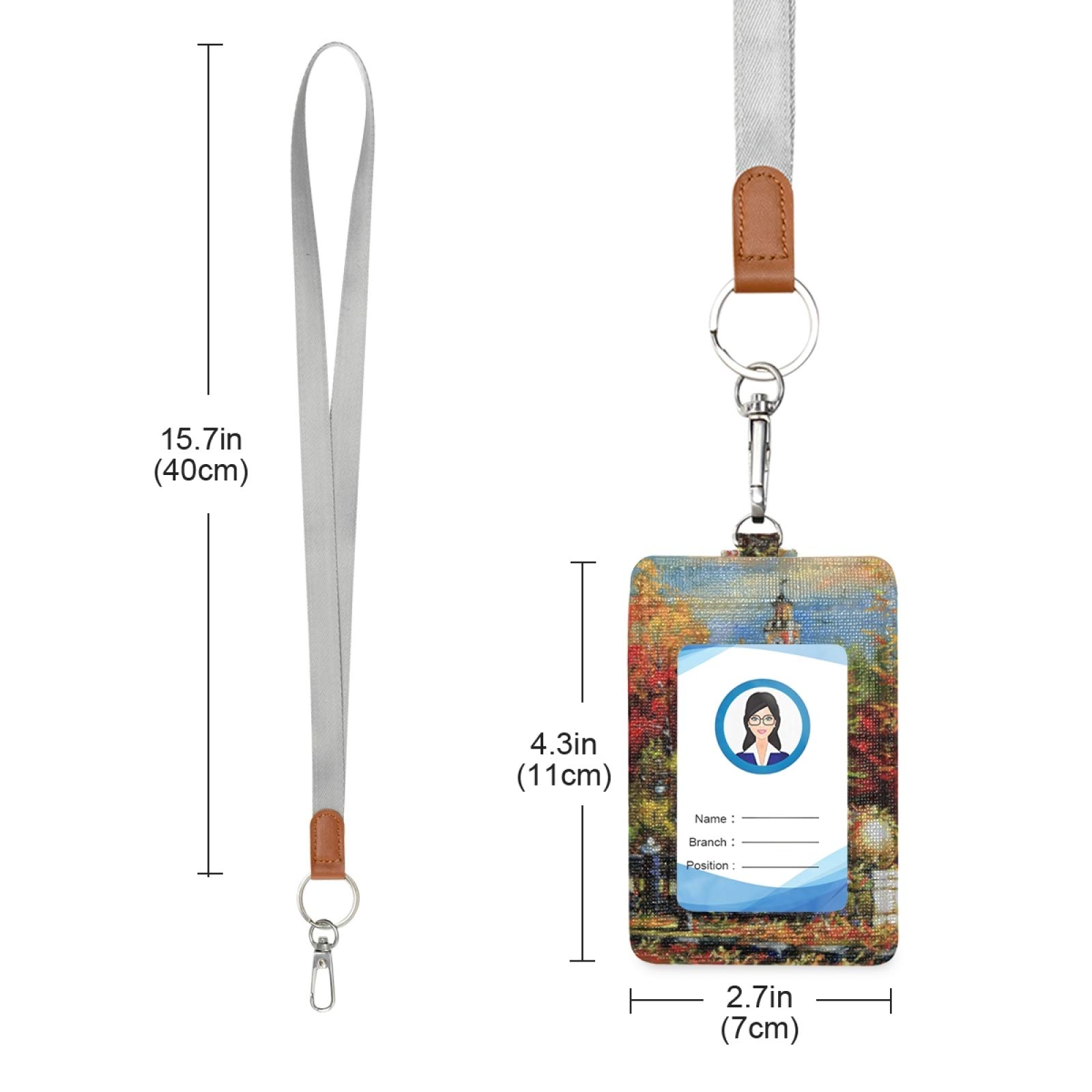 Vertical Leather ID Badge Holder with Lanyard - Office & School Staff Use