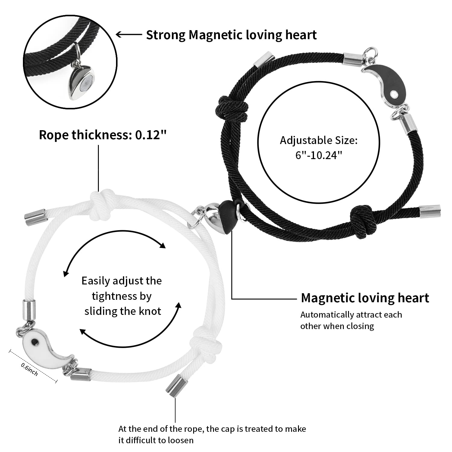 Magnetic Couple Bracelets Set for Women & Men - Matching Love Bracelets with Pendant, Romantic Gift for Couples, Friendship & Parent-Child Bonding - Perfect for Anniversaries, Valentine's Day & Special Occasions