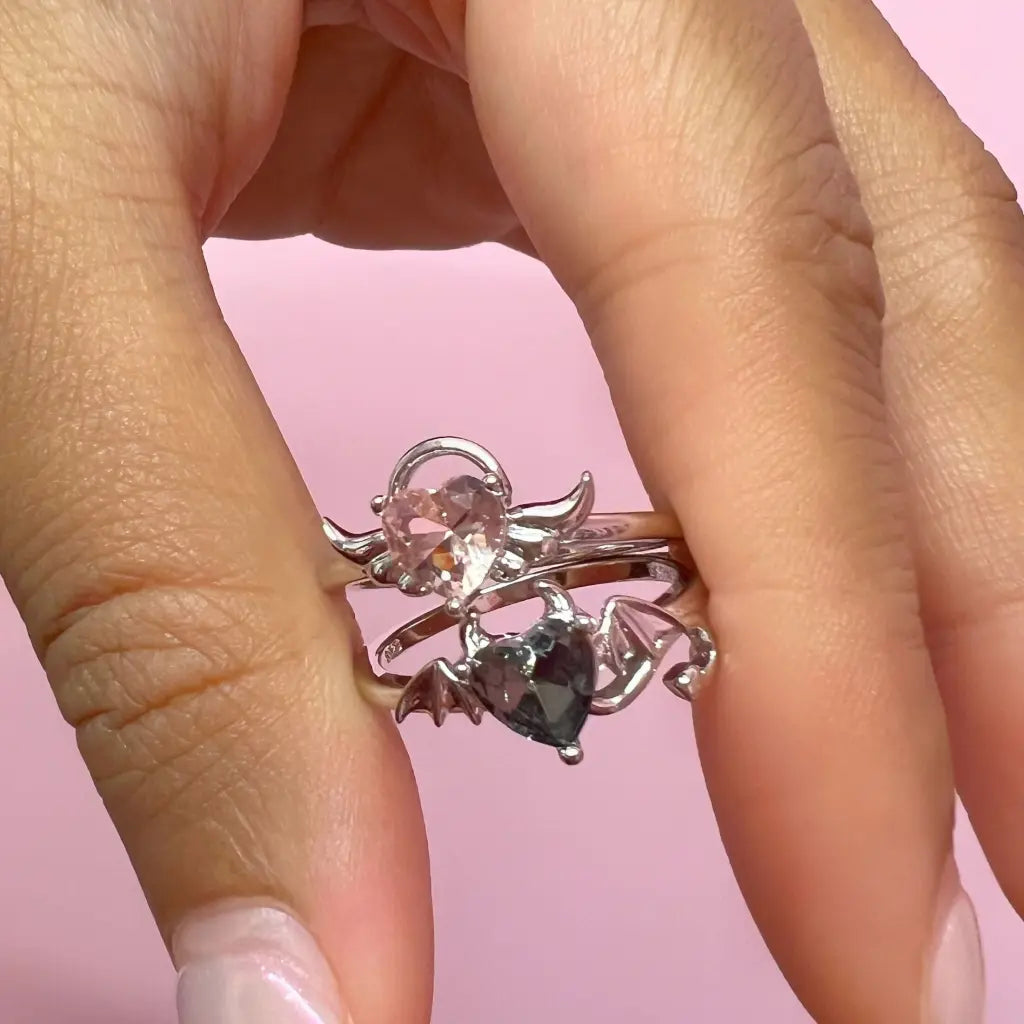 Devil Bestie Ring - Gothic Punk Jewelry for Women, Stainless Steel BFF Matching Rings - Perfect for Halloween, Cosplay, and Gift Giving