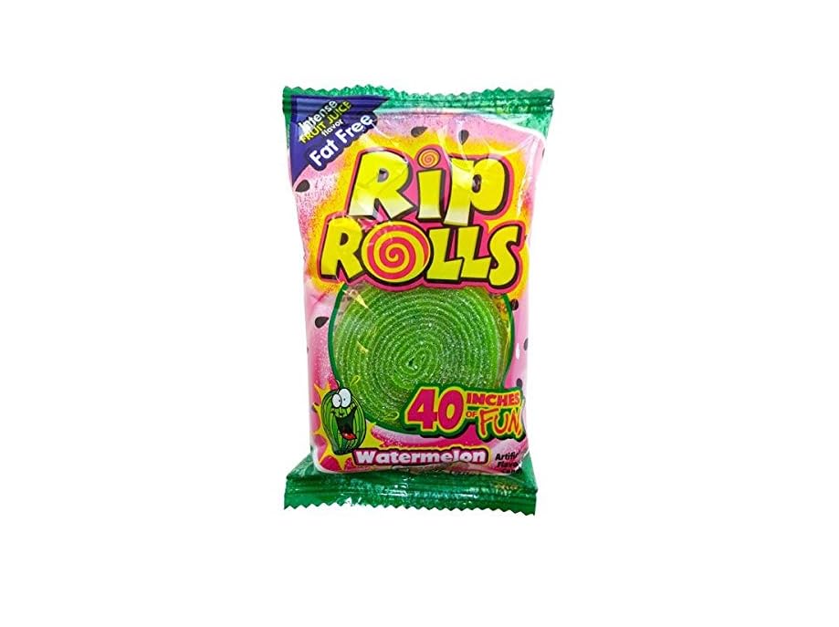 Sour Rip Rolls Watermelon Candy - 24 Count Bulk Pack | Tangy & Sweet Sour Belts for Parties, Movie Nights & Snacking