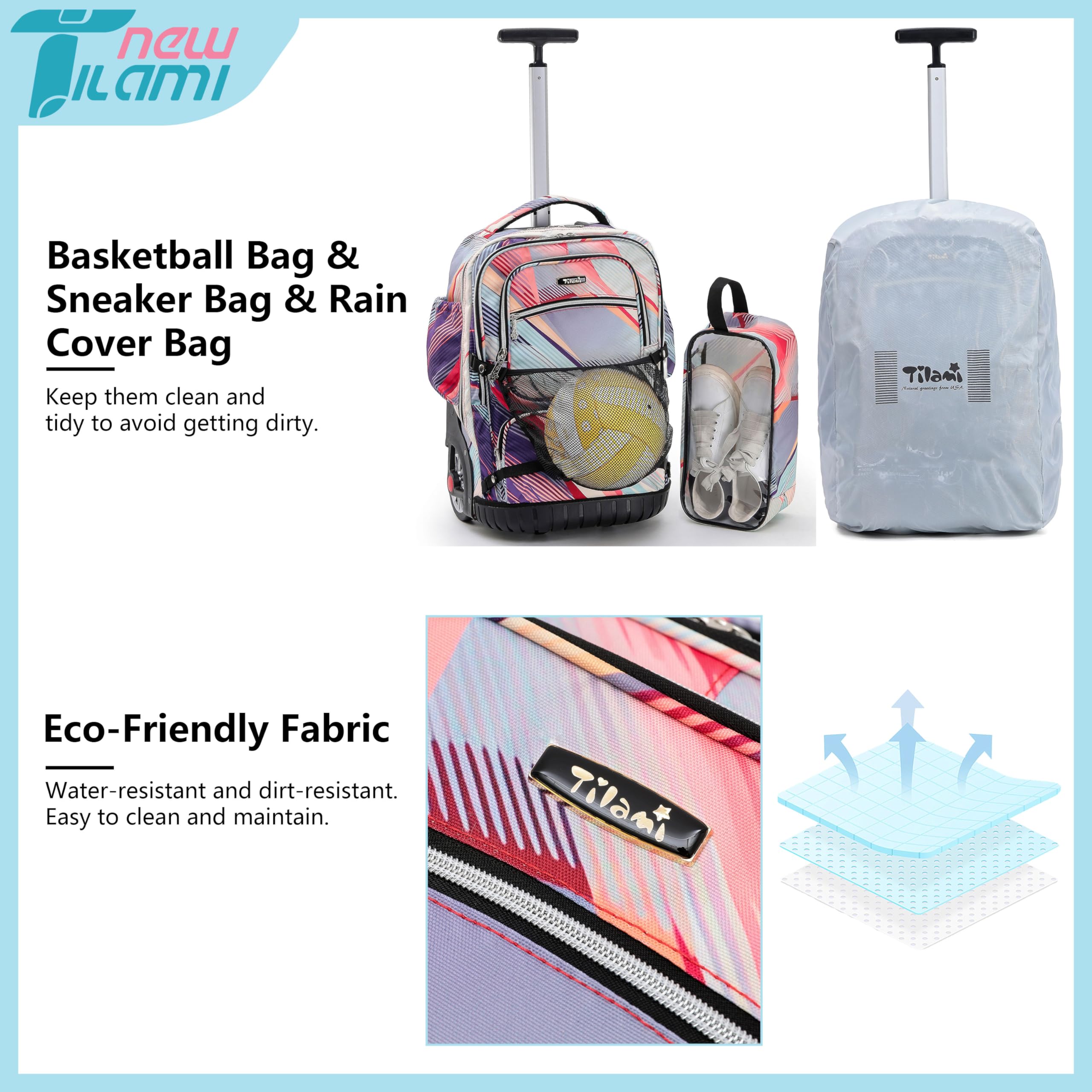 19 Inch Rolling Backpack for Teens - Lightweight Wheeled School Backpack with Sneaker Compartment | Perfect for School, Travel & Gym Use