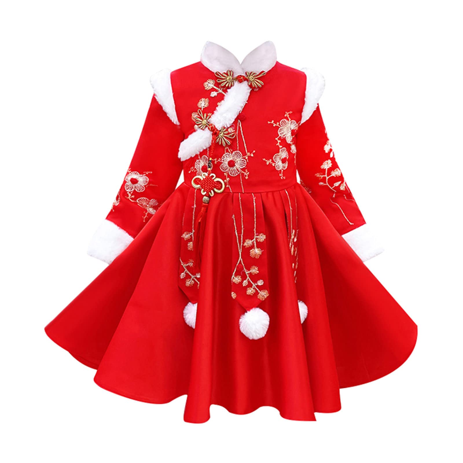 Chinese New Year Princess Dress for Girls 2-14 Years | Traditional Tang Suit Outfit | Red-03#A Size 6-7 | Perfect for Lunar New Year Celebrations, Family Photos & Cultural Events