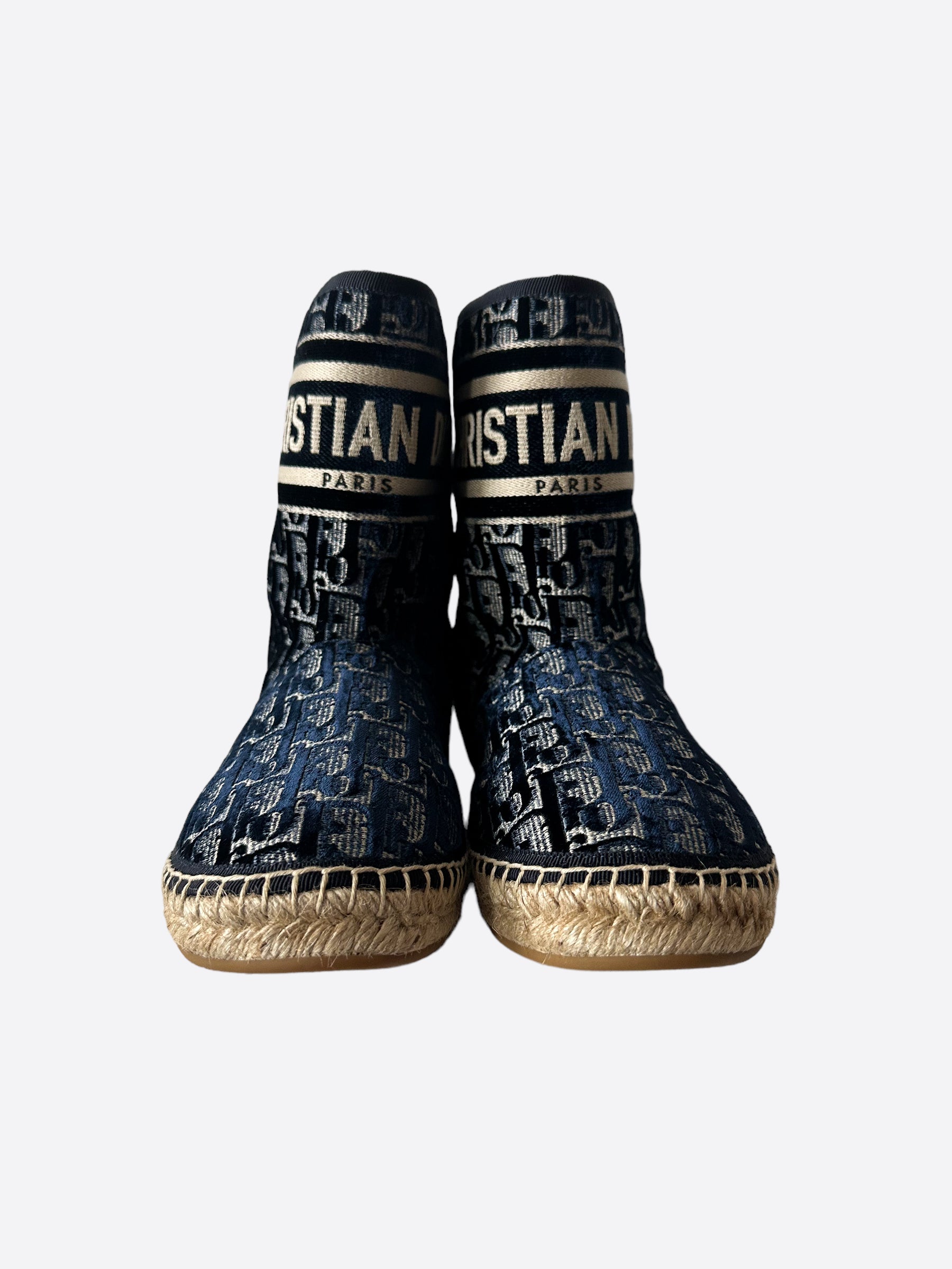 Dior Blue Oblique Velvet Espadrille Ankle Boots for Women - Luxury Designer Shoes for Casual & Evening Wear