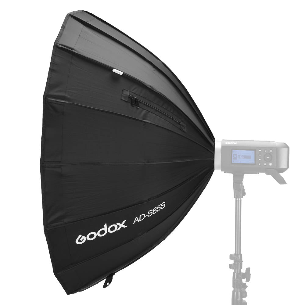 Godox AD S85S 85cm 16-Sided Parabolic Softbox with Silver Interior - Portable Photography Lighting Modifier for Studio & Outdoor Shoots