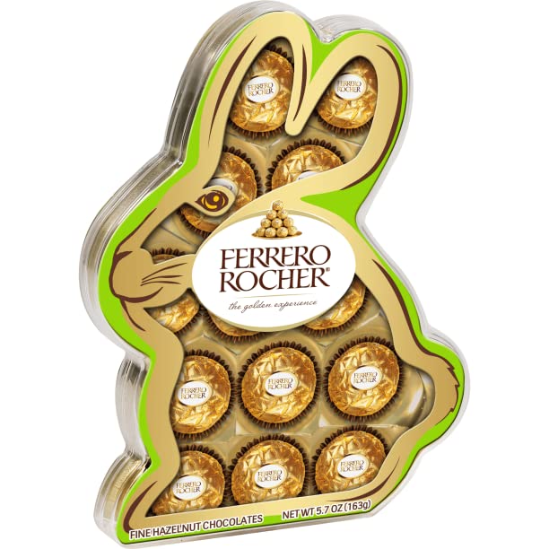 Premium Easter Gift Set - Ferrero Rocher Hazelnut Chocolate Bunny Box (13pc) + Reese's Peanut Butter Eggs + Whoppers Malted Milk Eggs (4oz) + Peeps Marshmallow Chicks (10pc) with Free Easter Card - Perfect for Easter Celebrations, Party Favors & Holiday Gifting