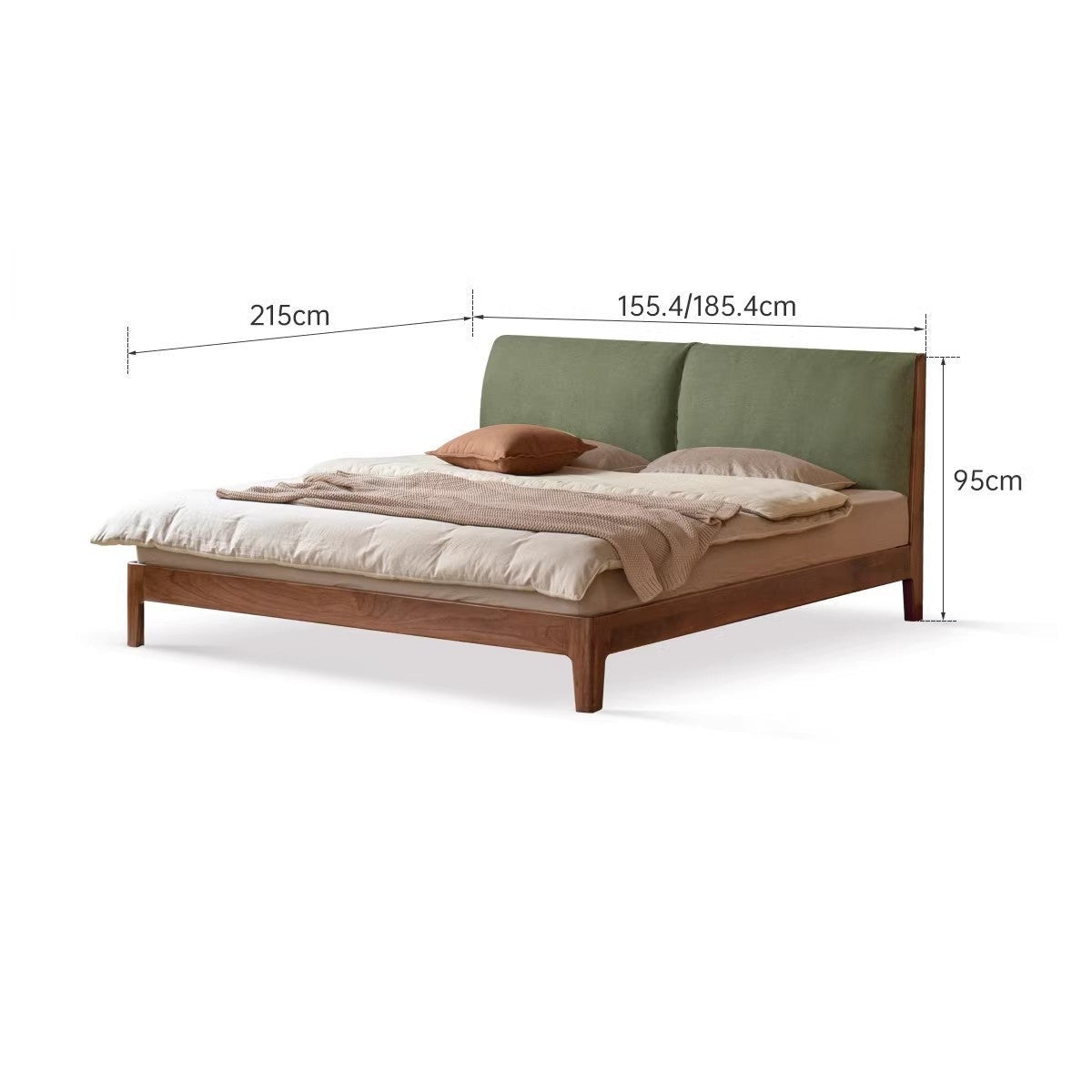 Solid Oak and Black Walnut Wood Fabric Soft Bed - Premium Handcrafted Wooden Bed Frame for Bedroom, Durable and Stylish Home Furniture for Master Bedroom, Guest Room, or Kids Room