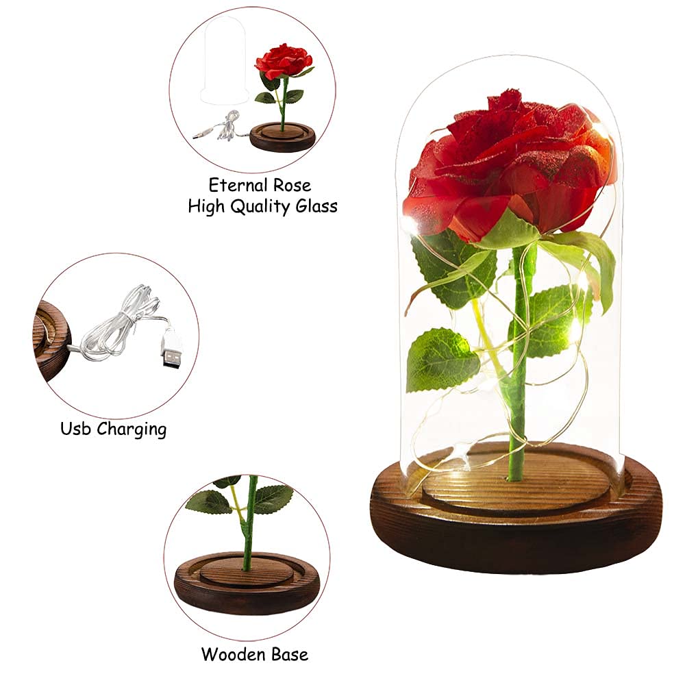 URBANSEASONS Valentine's Day Gifts for Women - Real Glass Rose Keepsake (Beauty and The Beast Inspired) - Perfect Birthday Gift for Wife, Mom, Girlfriend, Grandma - Romantic Home Decor & Special Occasion Present