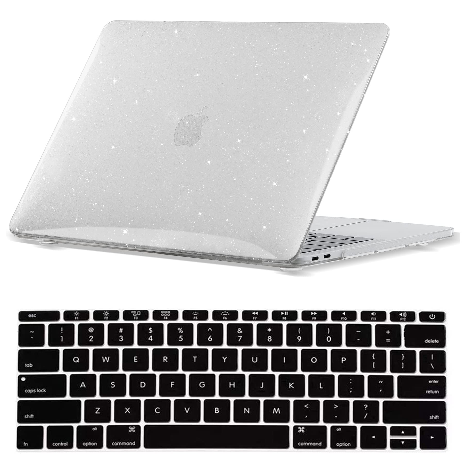 MacBook Air 13 inch Case (2010-2017 Models A1466/A1369) - Glitter Sparkle Translucent Plastic Shell Cover with Keyboard Skin - White | Perfect for School, Work & Travel Protection