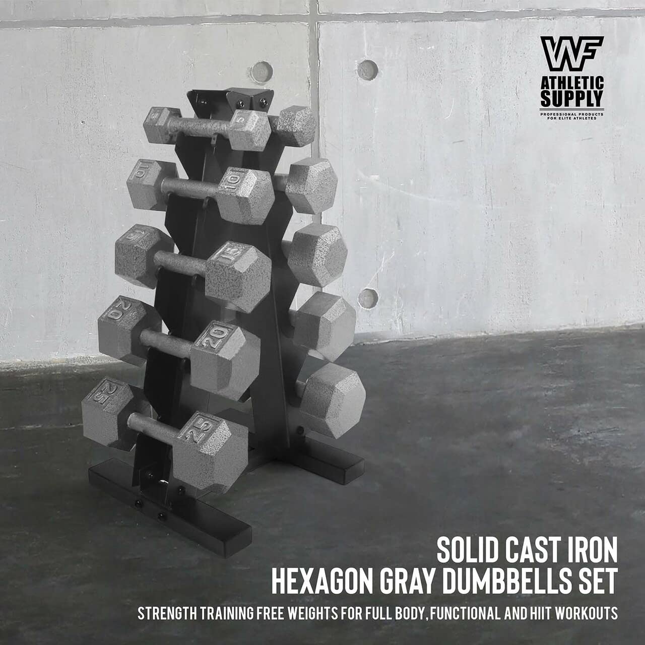 CAPHAUS Cast Iron Solid Hexagon Grey Dumbbell Set - Strength Training Free Weights for Women & Men | Hand Weights with Optional Rack | Perfect for Home Gym, CrossFit & Weightlifting Workouts