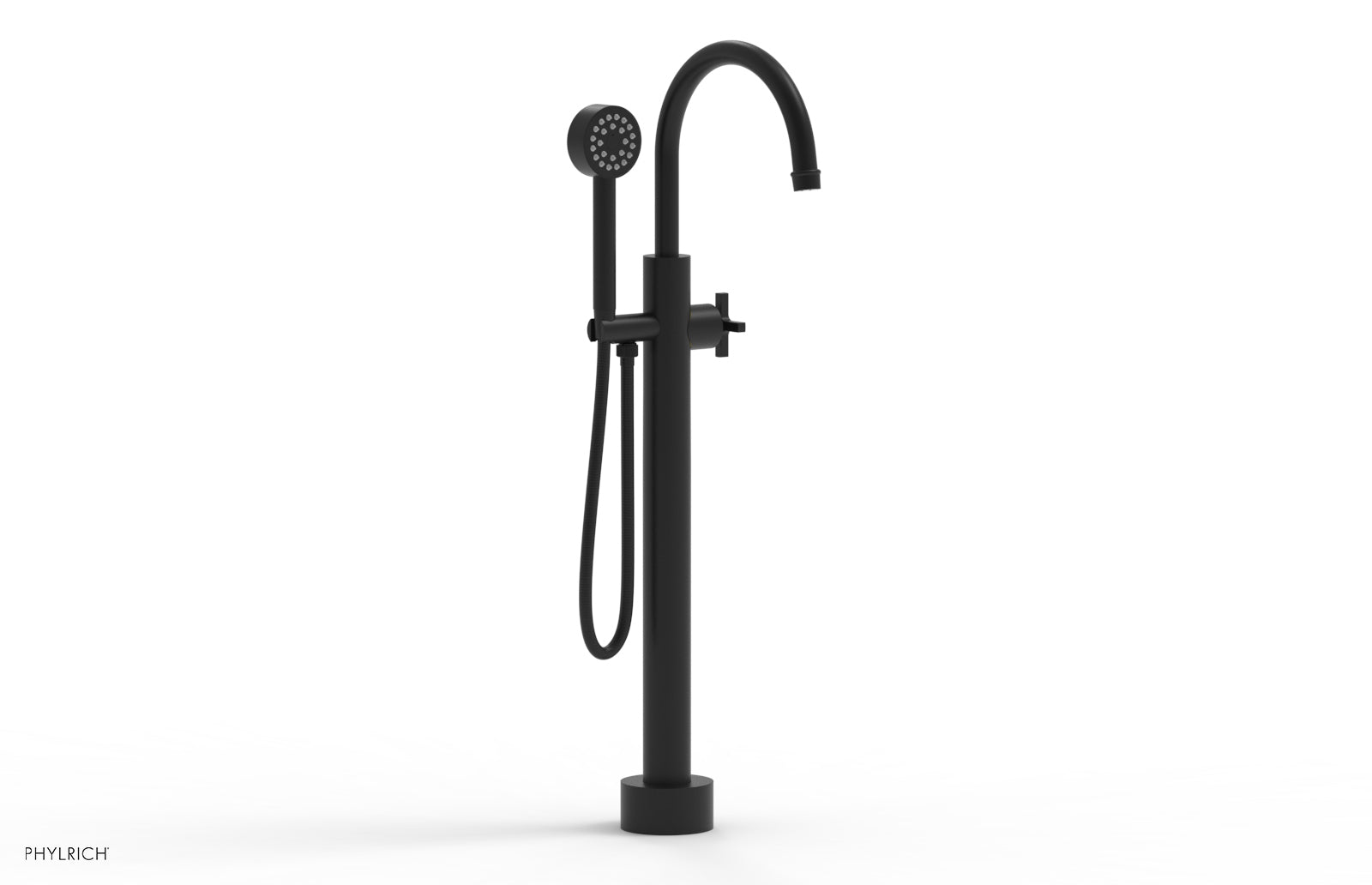 HEX MODERN Low Floor Mount Tub Filler with Cross Handle & Hand Shower - Model 501 46 03 | Perfect for Modern Bathroom Renovations and Spa-Like Shower Experiences