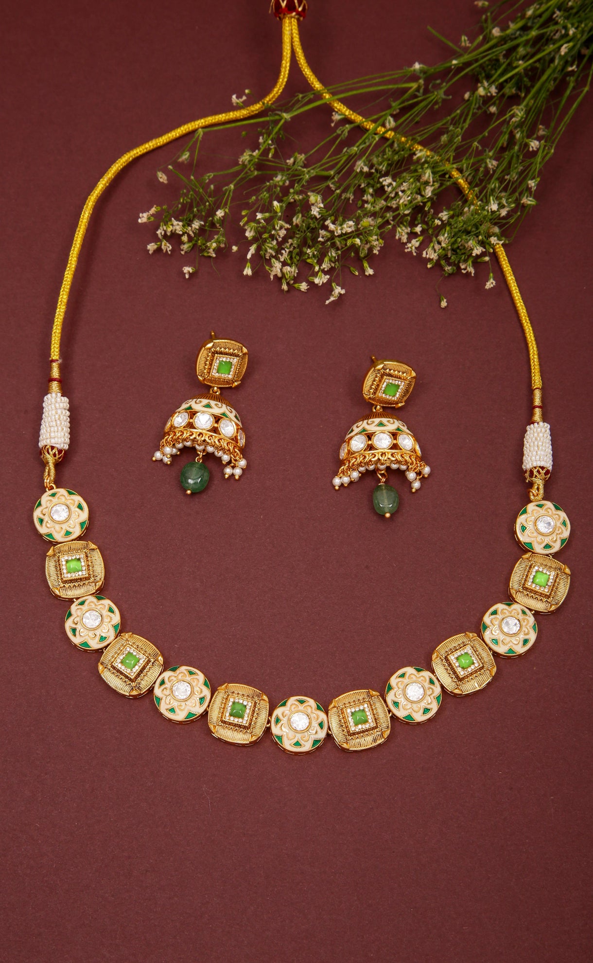 Exquisite Gold Plated Royal Kundan Necklace and Earrings Set (D1186) - Perfect for Weddings, Parties, and Special Occasions