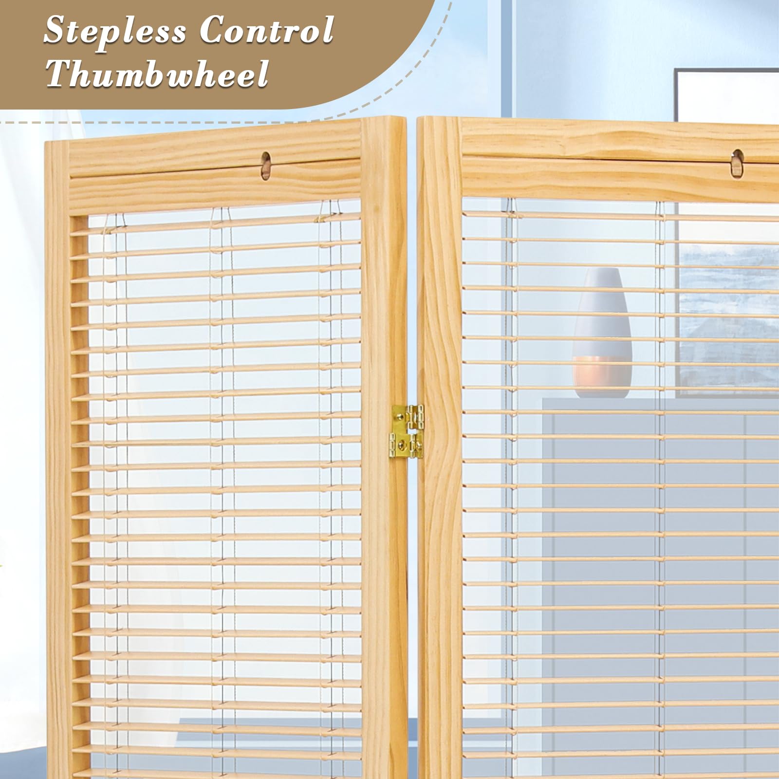 3 Panel Wood Room Divider - 5.7ft Adjustable Folding Privacy Screen with Shutter Design, Freestanding Partition for Bedroom, Office & Living Room - Natural Finish for Home Decor & Space Separation