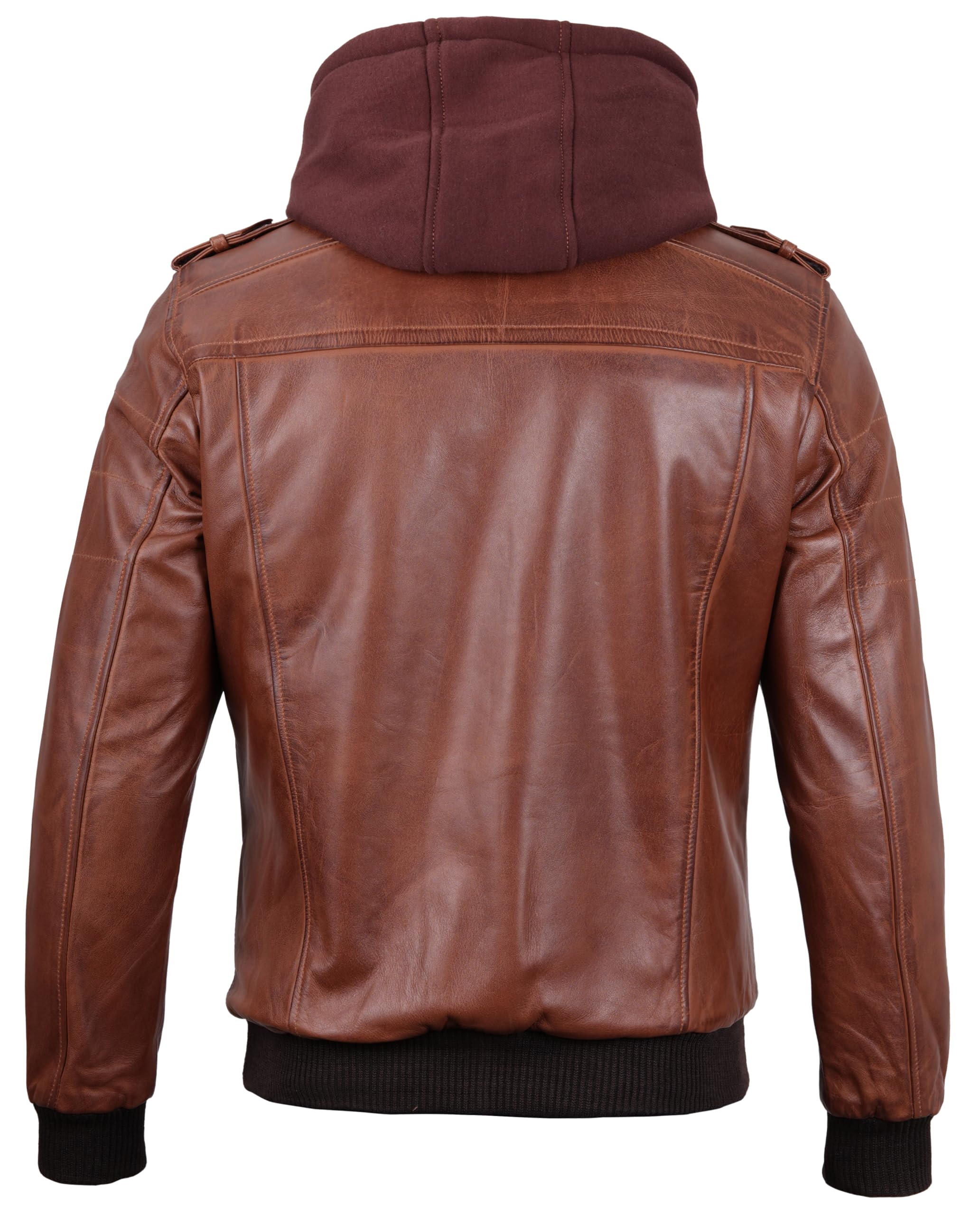 Genuine Leather Bomber Jacket for Men - Motorcycle & Casual Wear with Removable Hood - Perfect for Riding, Travel & Everyday Fashion