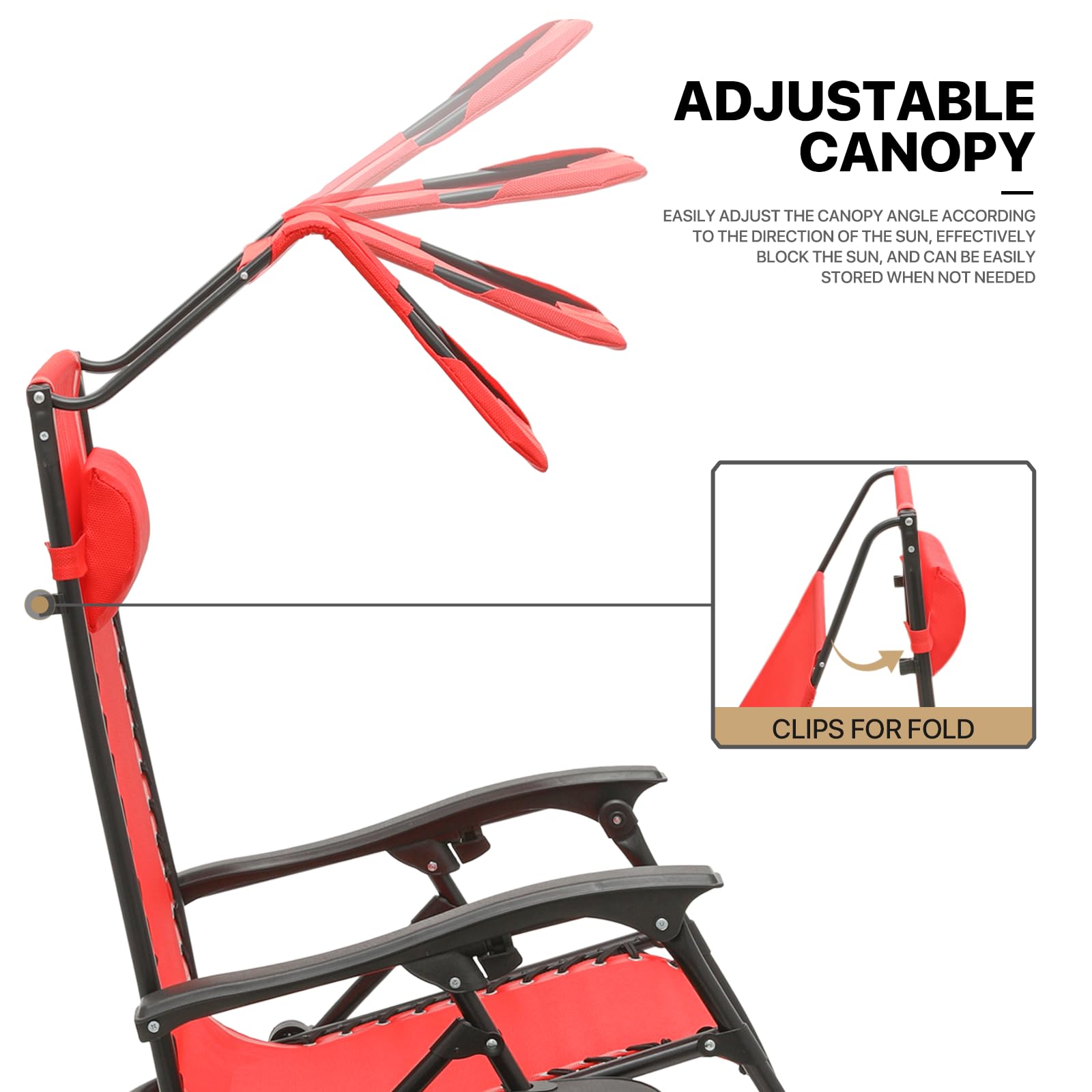 **MoNiBloom Zero Gravity Chairs Set of 2 – Patio Anti-Gravity Recliner with Canopy Shade, Foldable Outdoor Lounger with Cup Holder & Tray – Adjustable Headrest & Footrest – Perfect for Beach, Camping, Backyard & Poolside Relaxation (Red)**
