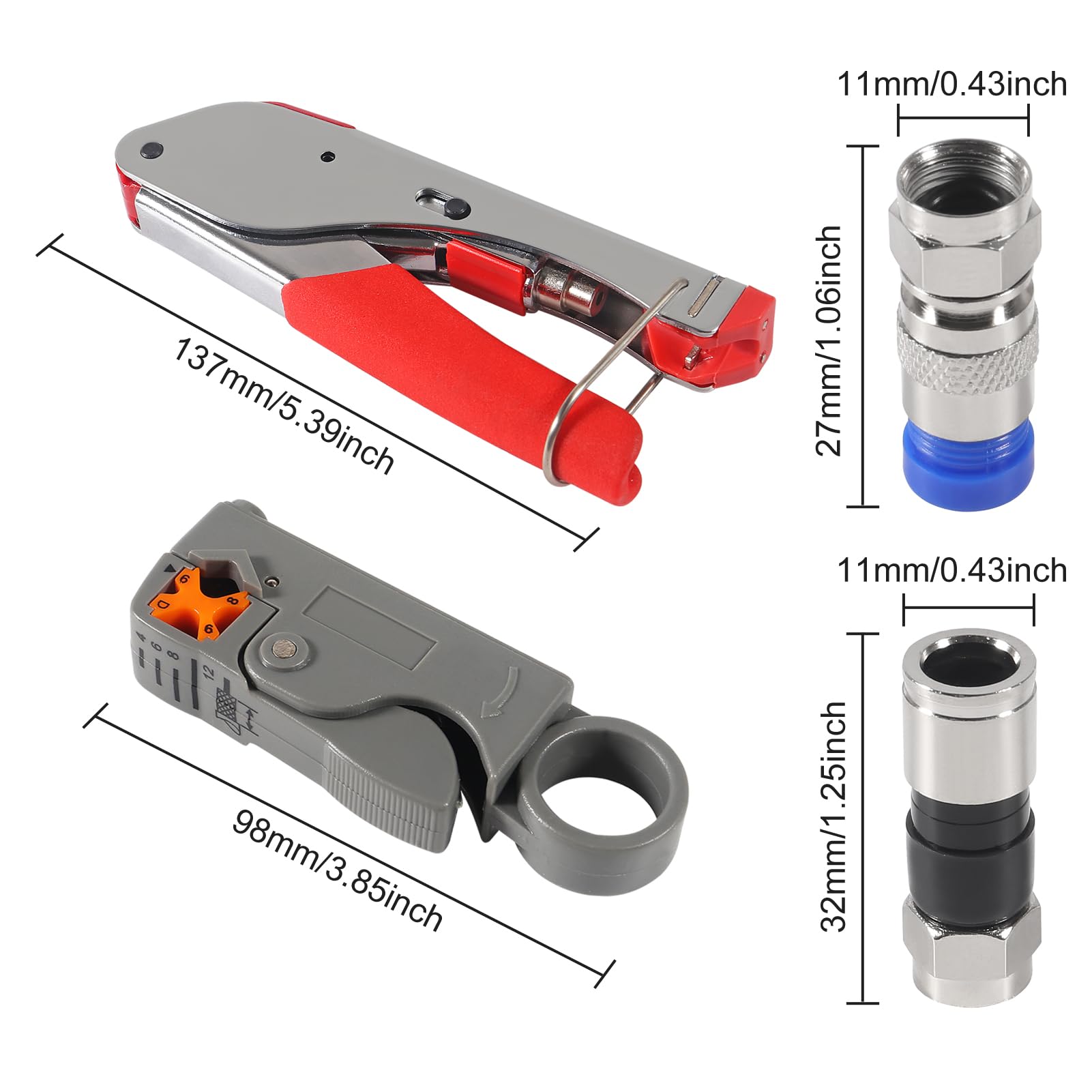 Professional RG6 RG59 Coaxial Cable Crimper Kit - Compression Tool with Wire Stripper & 20pcs F Connectors for Cable TV, Satellite & Internet Installations - Perfect for Home Theater Setup & Network Wiring