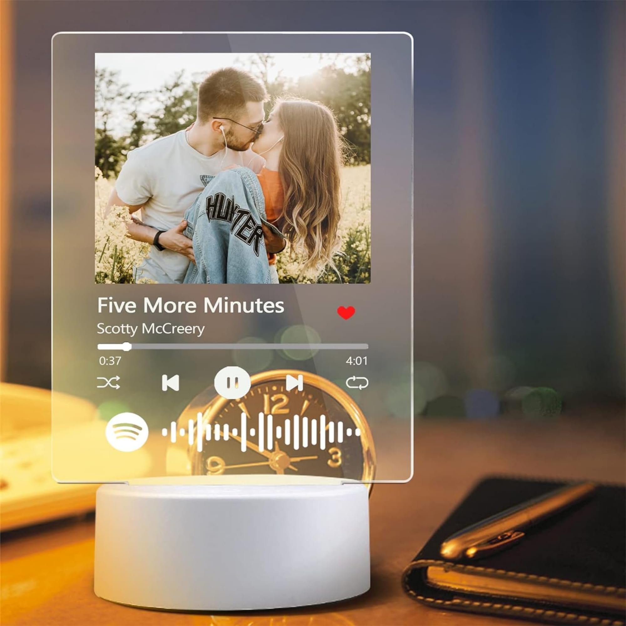 Custom Spotify Plaque Glass Art Night Light - Personalized Acrylic Song Album Cover Music Gift for Boyfriend, Girlfriend, Anniversary (White Double Light) - Perfect for Bedroom Decor, Romantic Gifts & Music Lover Presents