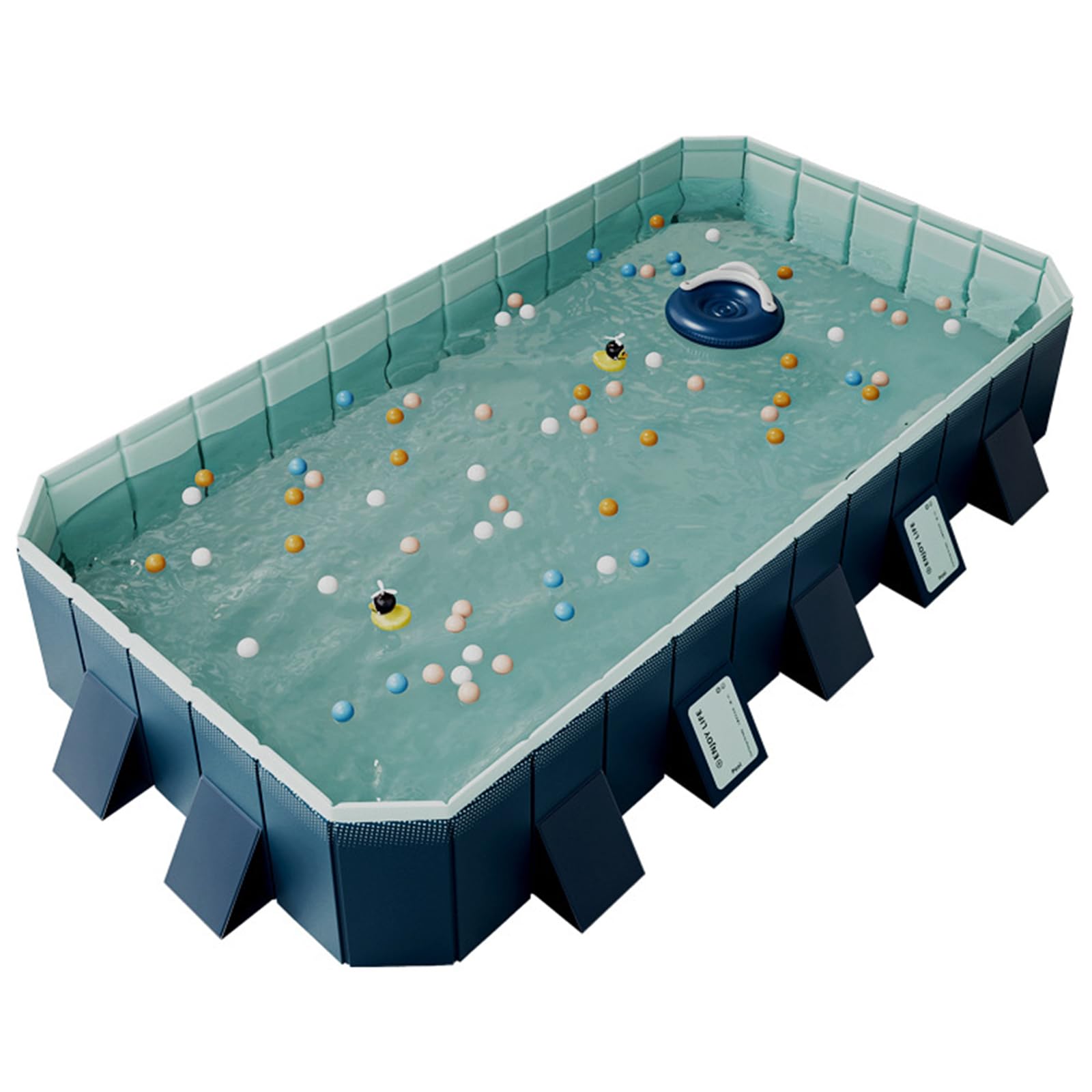 Foldable Non-Inflatable Swimming Pool for Kids & Adults - Large Outdoor Family Pool with Anti-Slip PVC & 10 Ocean Balls - Perfect for Summer Water Parties, Backyard, Garden, and Outdoor Fun (103