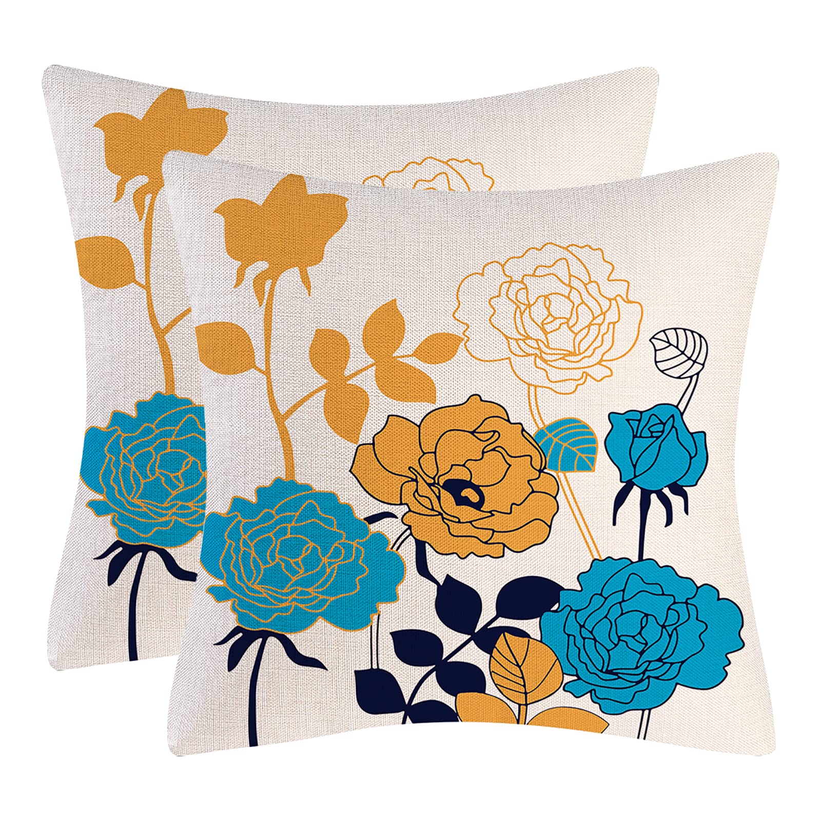 Wyooxoo Farmhouse Pillow Covers 18x18 Inch Set of 2 - Blue Floral Decorative Throw Pillow Cases for Couch, Sofa, Bed, Living Room & Outdoor - Perfect for Summer Home Decor and Cozy Indoor/Outdoor Relaxation