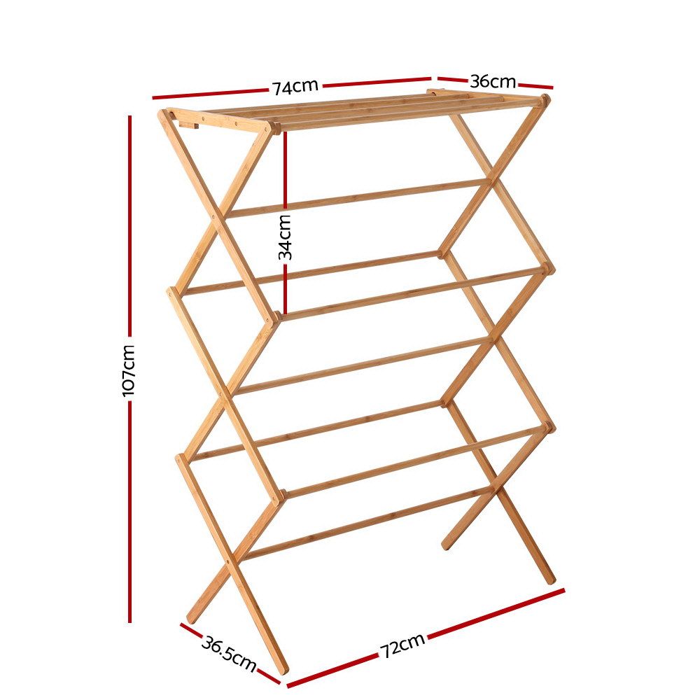 Artiss Foldable Bamboo Clothes Rack - Portable Laundry Drying Stand with Garment Hanger for Bedroom, Closet & Outdoor Use