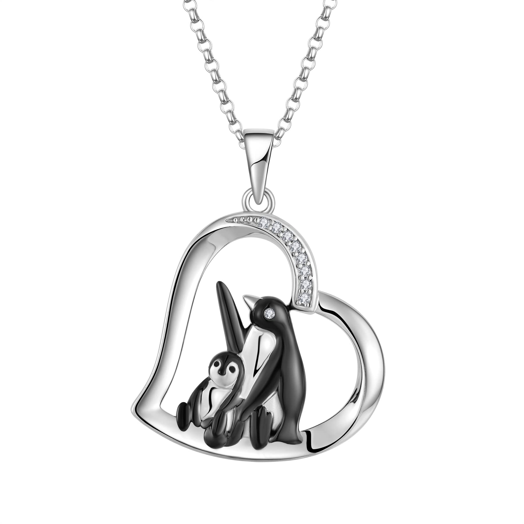 JO WISDOM 925 Sterling Silver Penguin Pendant Necklace with Cubic Zirconia - Elegant Animal Jewelry Gift for Women, Perfect for Christmas, Birthday & Anniversary Gifts