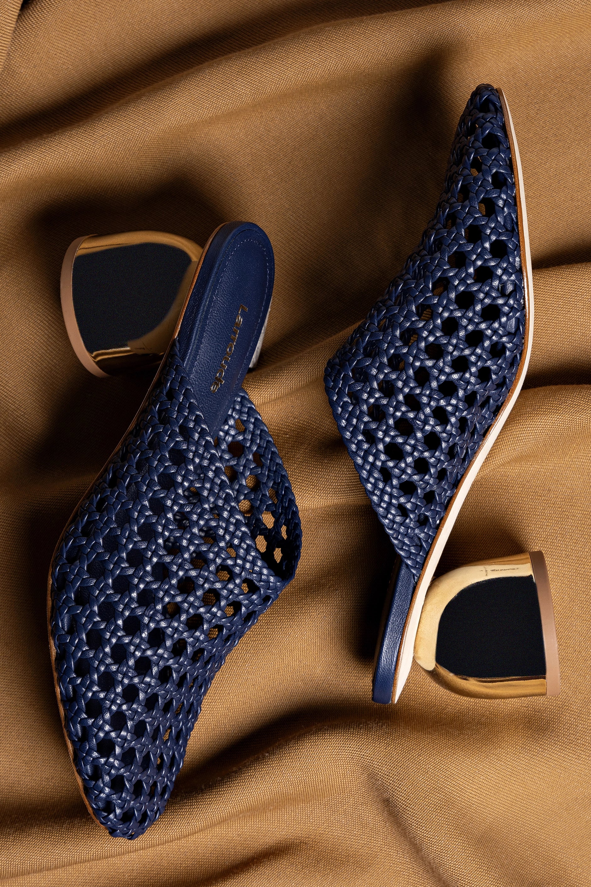 Dew Drop Macrame Mule Shoes - Navy Blue Leather Slip-On Sandals for Women | Boho Chic Summer Beach Walking Comfortable Footwear