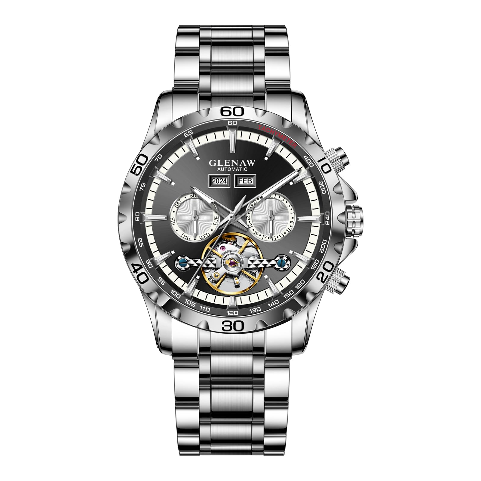 Men's Automatic Skeleton Tourbillon Watch - Luxury Self-Winding Mechanical Wristwatch with Day Date & Luminous Hands - Perfect for Business, Formal Events & Gift Giving