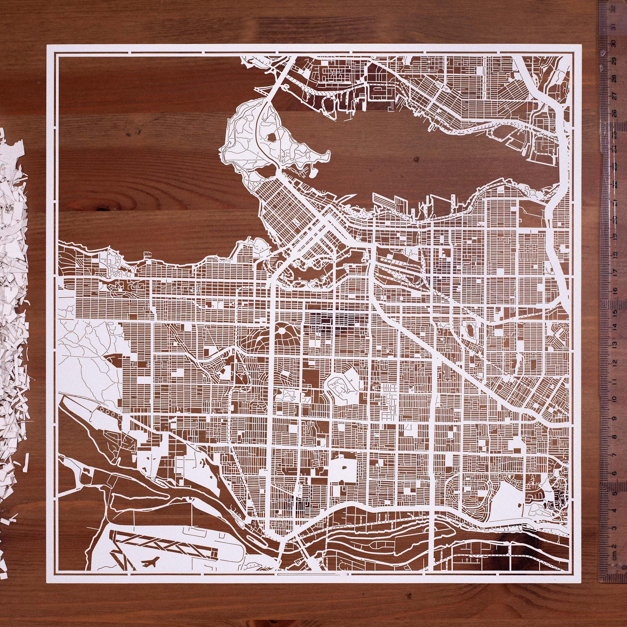 Vancouver Paper Cut Map Wall Art - 12x12 Inches White Paper Cityscape by O3 Design Studio | Perfect for Home Decor, Office & Gift Giving