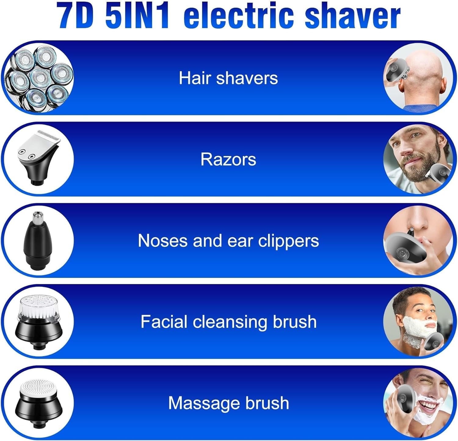 Professional 5-in-1 Electric Razor for Men - Waterproof Bald Head Shaver, Beard Trimmer & Nose Hair Clipper | Perfect for Travel, Gym & Daily Grooming at Home