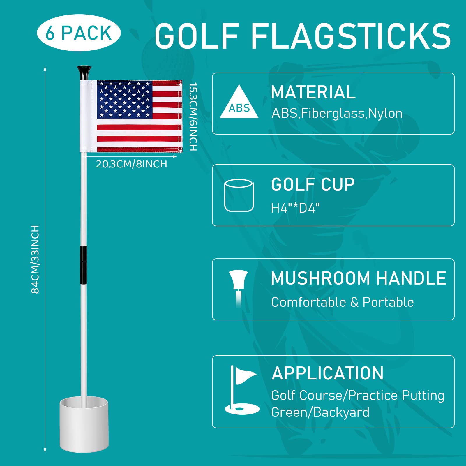 Premium 6-Pack Golf Pin Flags with Hole Cup Set - 6