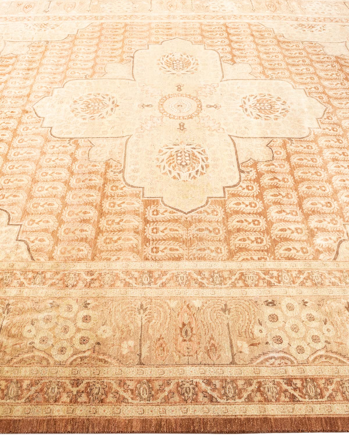 Handmade Wool Oriental Mogul Brown 8x10 Area Rug - Traditional Hand-Knotted One-of-a-Kind Solo Rug for Living Room, Bedroom & Home Decor