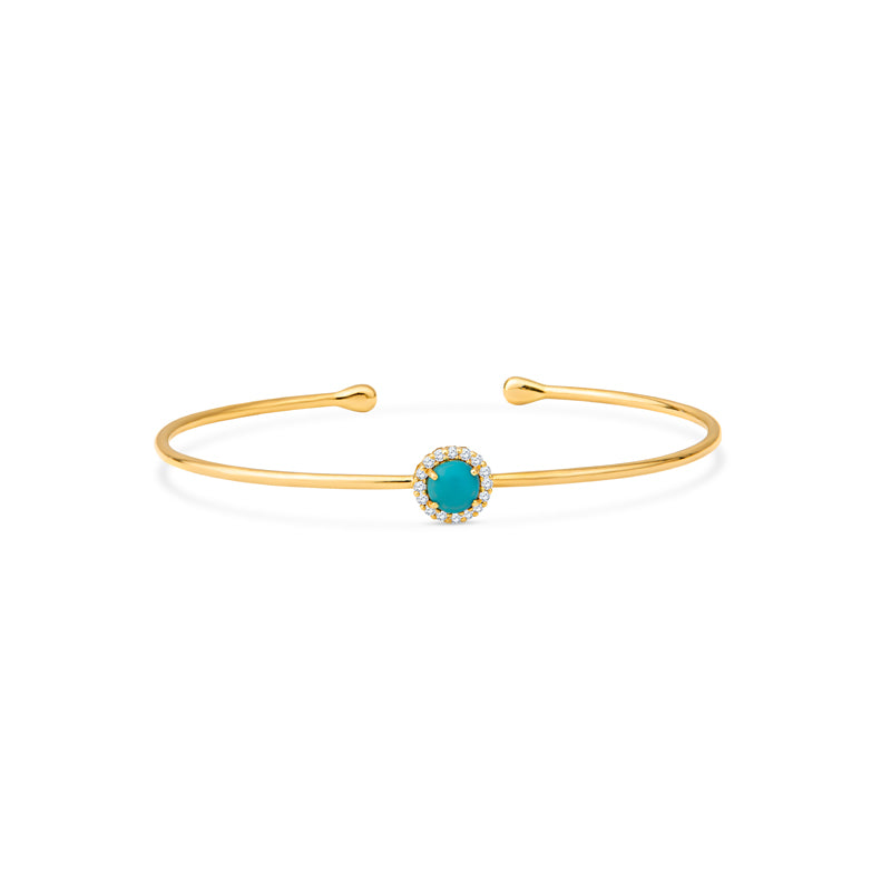 14K Gold Diamond & Turquoise Bangle Bracelet for Women - Elegant Handmade Jewelry Gift for Birthday, Anniversary & Special Occasions