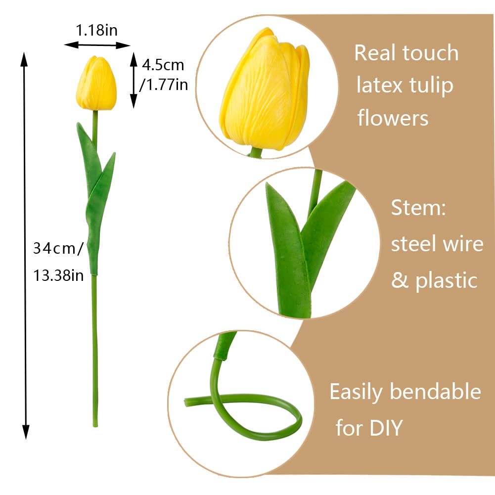 CHICIEVE 24pcs Artificial Tulip Flowers - Real Touch PU Tulip Stems for Easter, Spring Wreaths, Wedding Bouquets, Centerpieces, Floral Arrangements, Table Decor (13.5