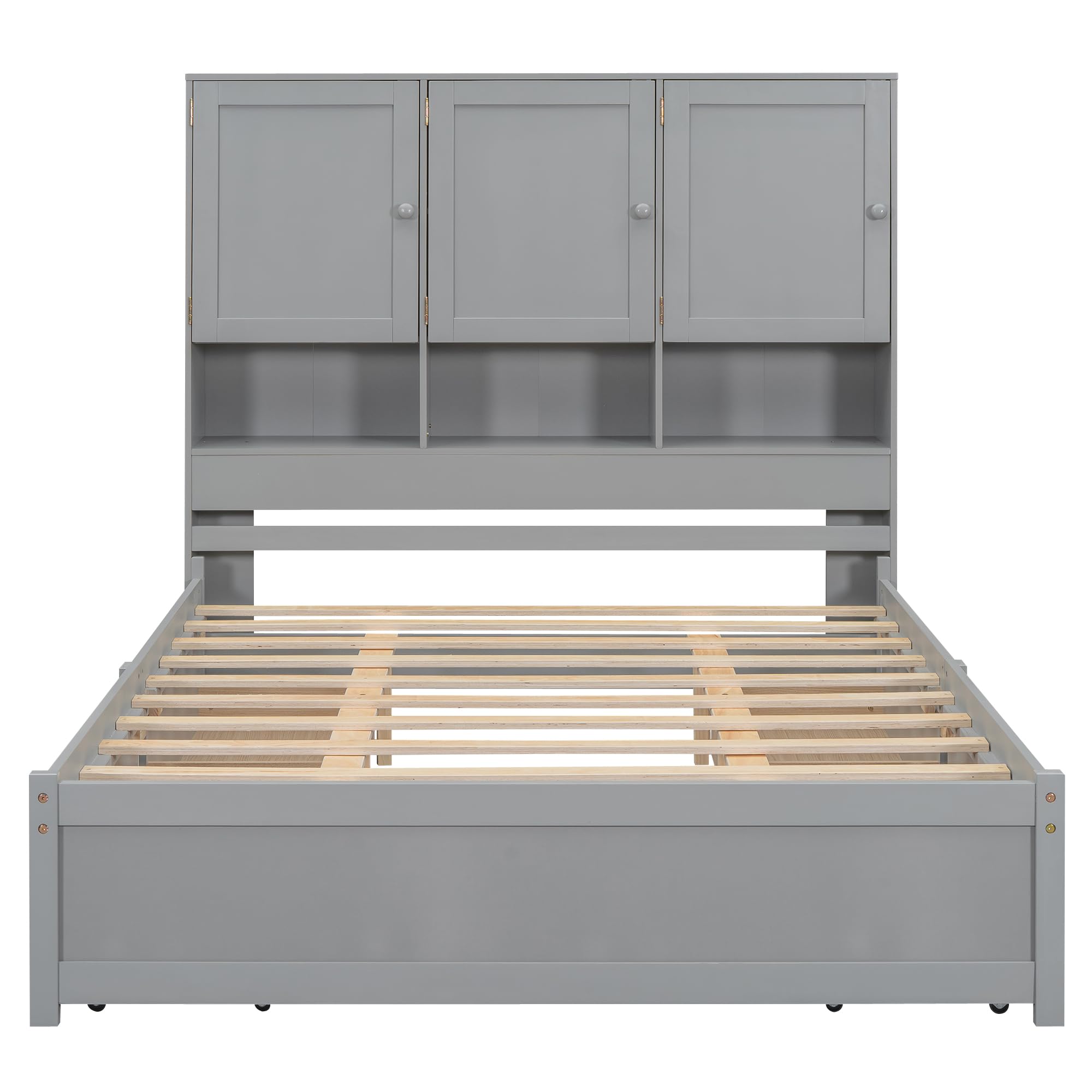 Harper & Bright Designs Queen Size Storage Bed Frame - Solid Wood Platform Bed with Bookcase Headboard & 4 Drawers - No Box Spring Needed - Perfect for Kids, Teens & Adults Bedroom - Modern Gray Furniture for Small Spaces & Dorm Rooms