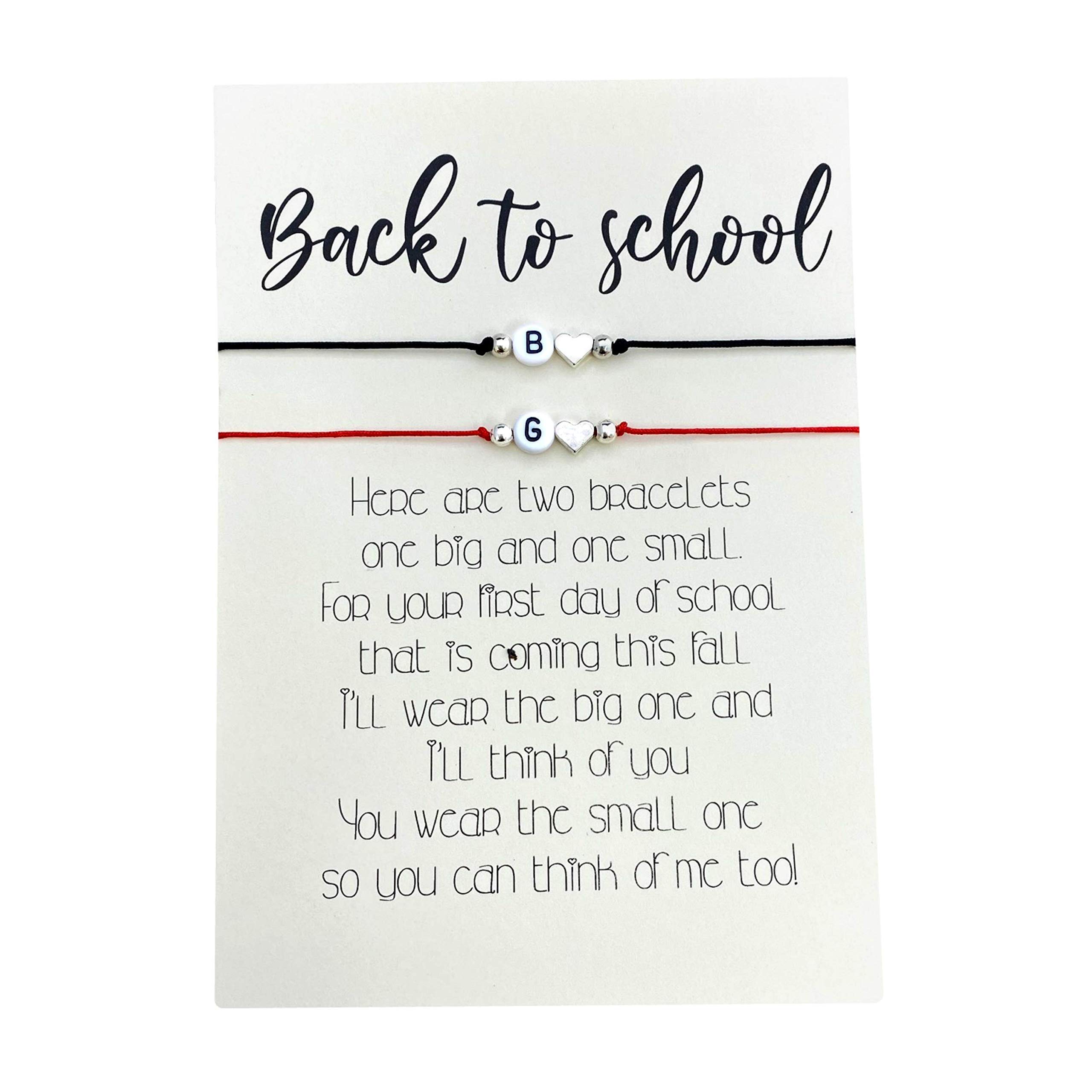 Mother Daughter Matching Heart Bracelets Set for 2 - Personalized Initial Jewelry - Best Back to School & First Day of Preschool Gift for Mom and Daughter - Perfect for Mother's Day, Birthdays, and Special Occasions